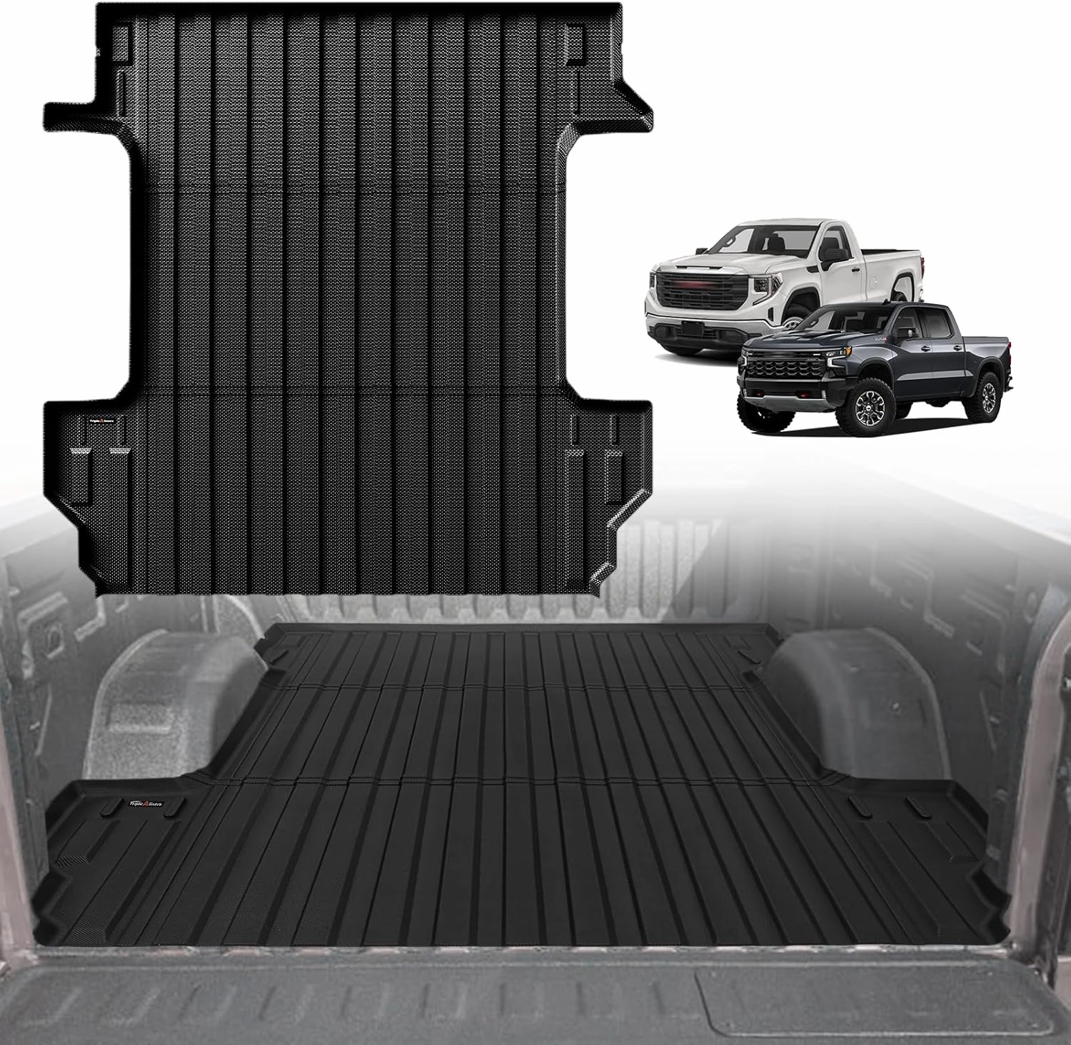 TripleAliners Truck Bed Mat Compatible with 2019-2024 2025 Chevy Silverado/GMC Sierra 1500 Accessories 5'8'' Vehicle Bed Perfectly Flush All Weather Protection TPE Heavy Duty Pickup Cargo Mat