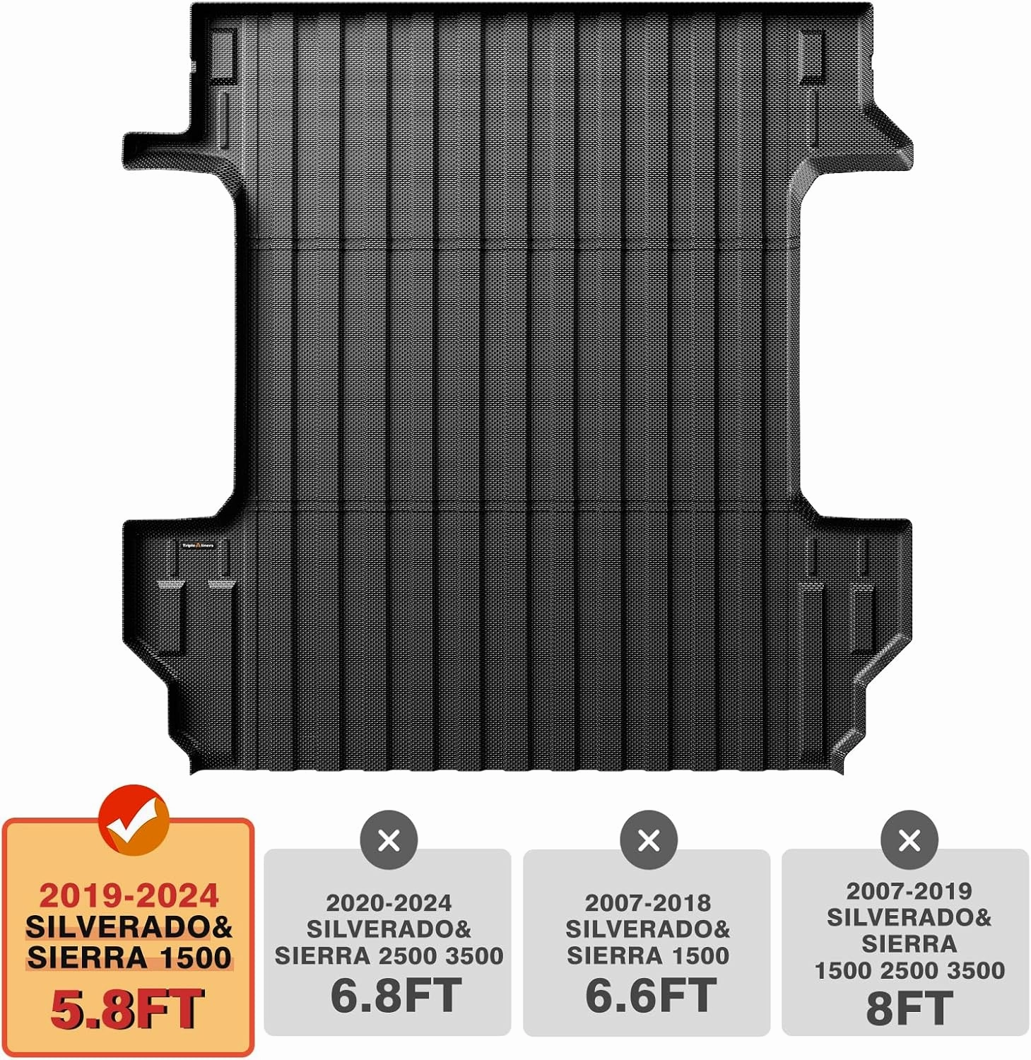 TripleAliners Truck Bed Mat Compatible with 2019-2024 2025 Chevy Silverado/GMC Sierra 1500 Accessories 5'8'' Vehicle Bed Perfectly Flush All Weather Protection TPE Heavy Duty Pickup Cargo Mat