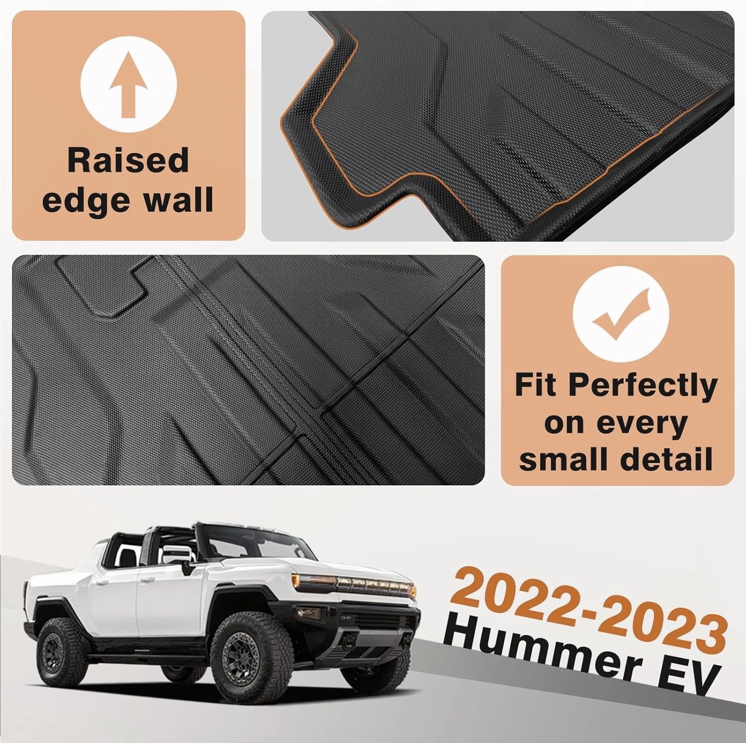 TripleAliners Truck Bed Mat Compatible with 2022 2023 2024 2025 GMC Hummer EV Accessories Vehicle Perfectly Flush All Weather Protection TPE Heavy Duty Pickup Car Bed Cargo Mat