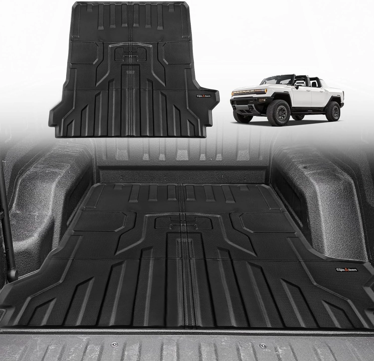 TripleAliners Truck Bed Mat Compatible with 2022 2023 2024 2025 GMC Hummer EV Accessories Vehicle Perfectly Flush All Weather Protection TPE Heavy Duty Pickup Car Bed Cargo Mat