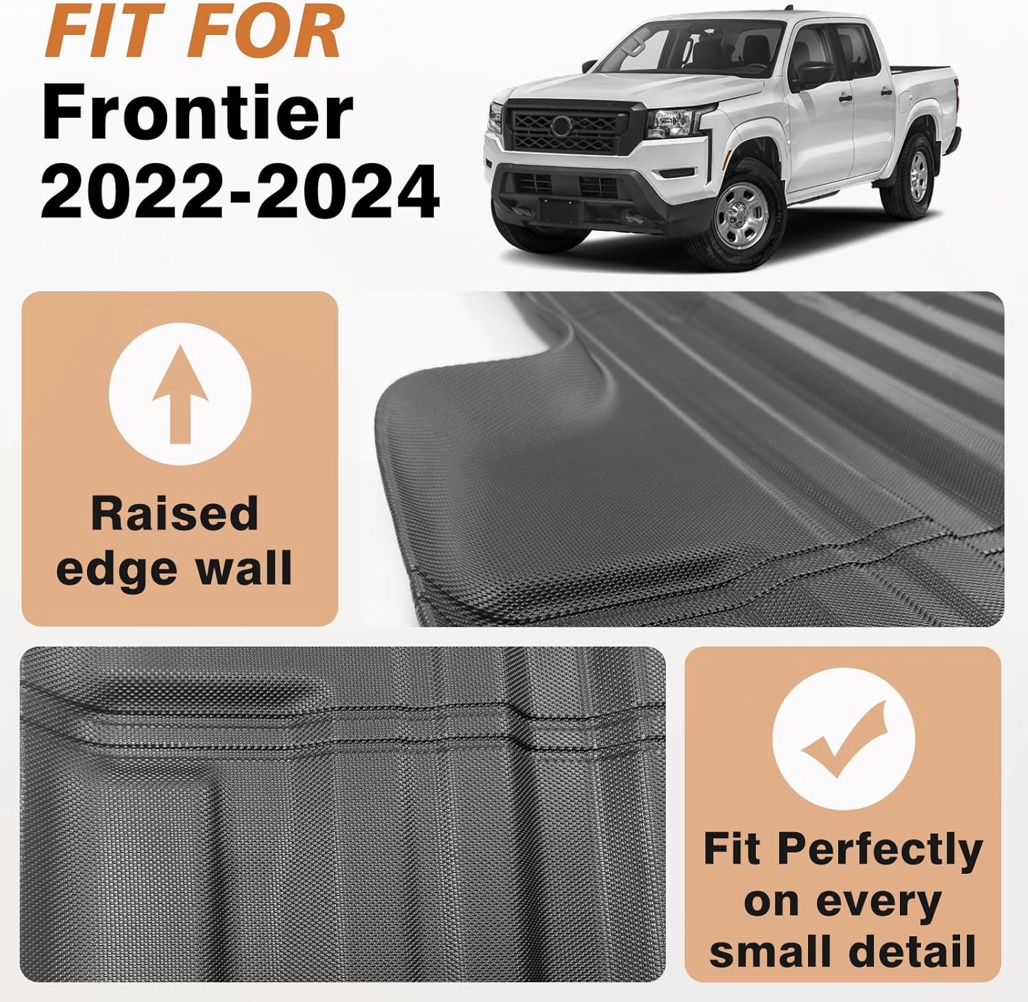 TripleAliners Truck Bed Mat Compatible with 2022 2023 2024 2025 Nissan Frontier Accessories Crew Cab 5FT Vehicle Perfectly Flush All Weather Protection TPE Heavy Duty Pickup Car Bed Cargo Mat
