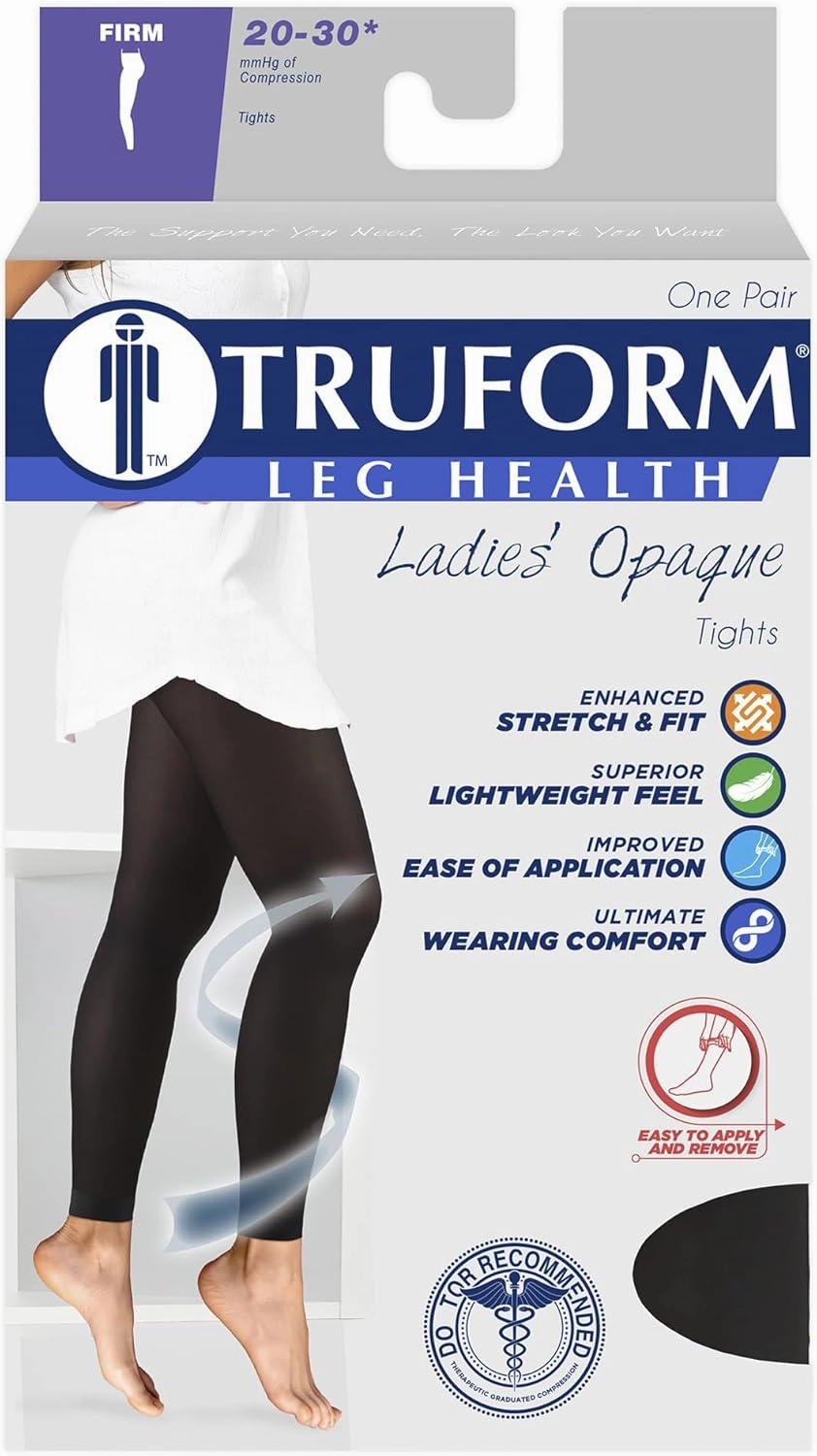 Truform Women's 20-30 mmHg Medical Compression Tights, Footless Opaque Shapewear Support Pantyhose, Large