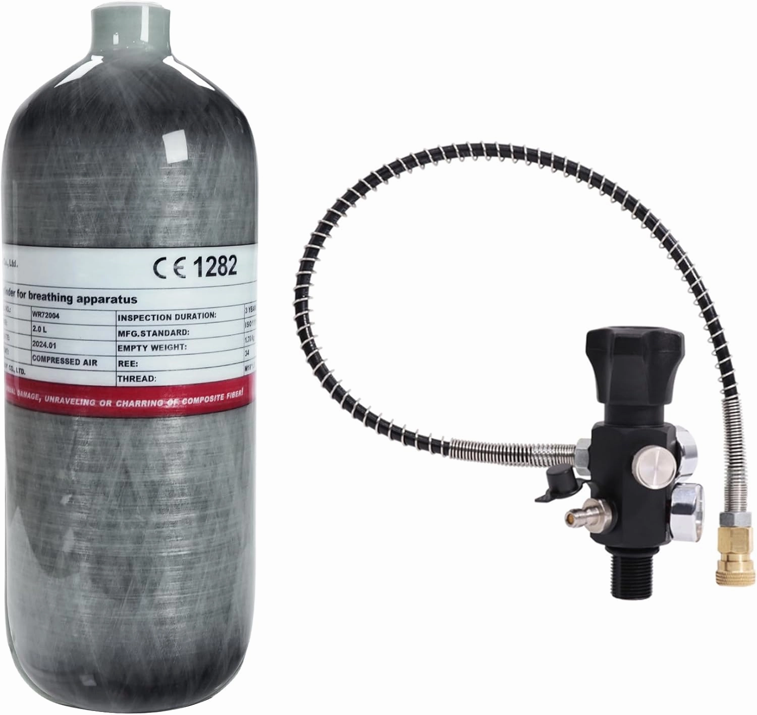 TUXING 122ci/2L CE Carbon Fiber Paintball Tank with Dual Gauge Valve,PCP Tank 4500 psi,Complete PCP Airgun Charging System Lightweight Paintball Fill Station