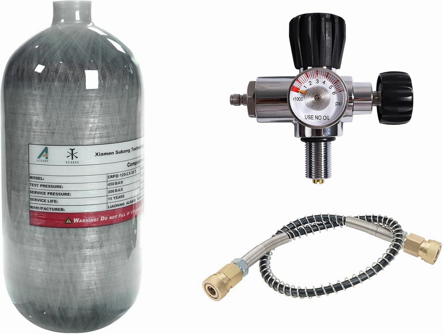 TUXING 4500Psi 2.5L Carbon Fiber Scuba Tank with Regulator Fill Station ,High Pressure Composite Cylinder NOT DOT ,Diving Tank,Pcp Air Tank for Pcp Air Rifle Snorkeling Water Sports
