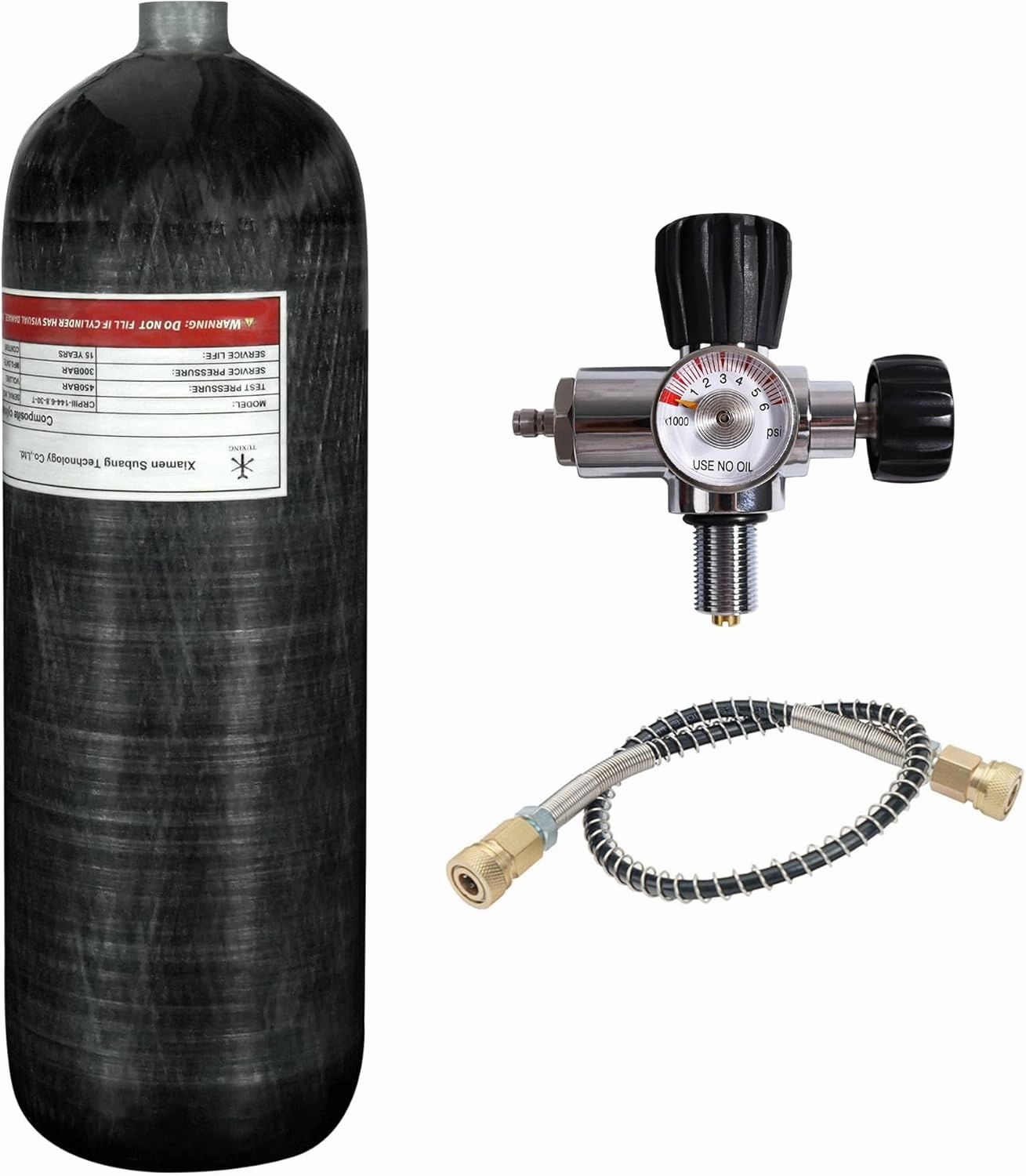 TUXING 4500psi Carbon Fiber Air Tank 6.8L, PCP Paintball Compressed Air System with Valve Regulator Gauge for PCP Air Rifles Diving Scuba