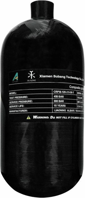 TUXING 4500psi High Pressure Composite Cylinder,2.5L Carbon Fiber Gas Cylinder, Diving Scuba Tank, PCP Paintball Air Tank (Empty Bottle), M18*1.5
