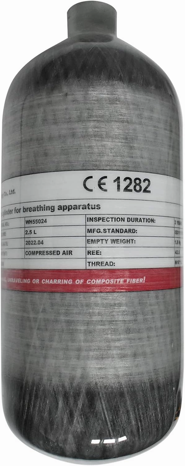 TUXING 4500psi High Pressure Composite Cylinder,2.5L Carbon Fiber Tank, Diving Scuba Tank, PCP Paintball Air Tank (Empty Bottle), M18*1.5