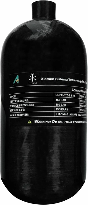 TUXING 4500psi High Pressure Composite Cylinder, 2.5L Carbon Fiber Tank, Diving Scuba Tank, PCP Paintball Air Tank (Empty Bottle), M18*1.5