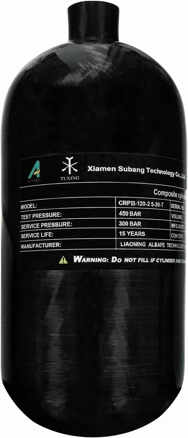 TUXING 4500psi High Pressure Composite Cylinder, 2.5L Carbon Fiber Tank, Diving Scuba Tank, PCP Paintball Air Tank (Empty Bottle), M18*1.5