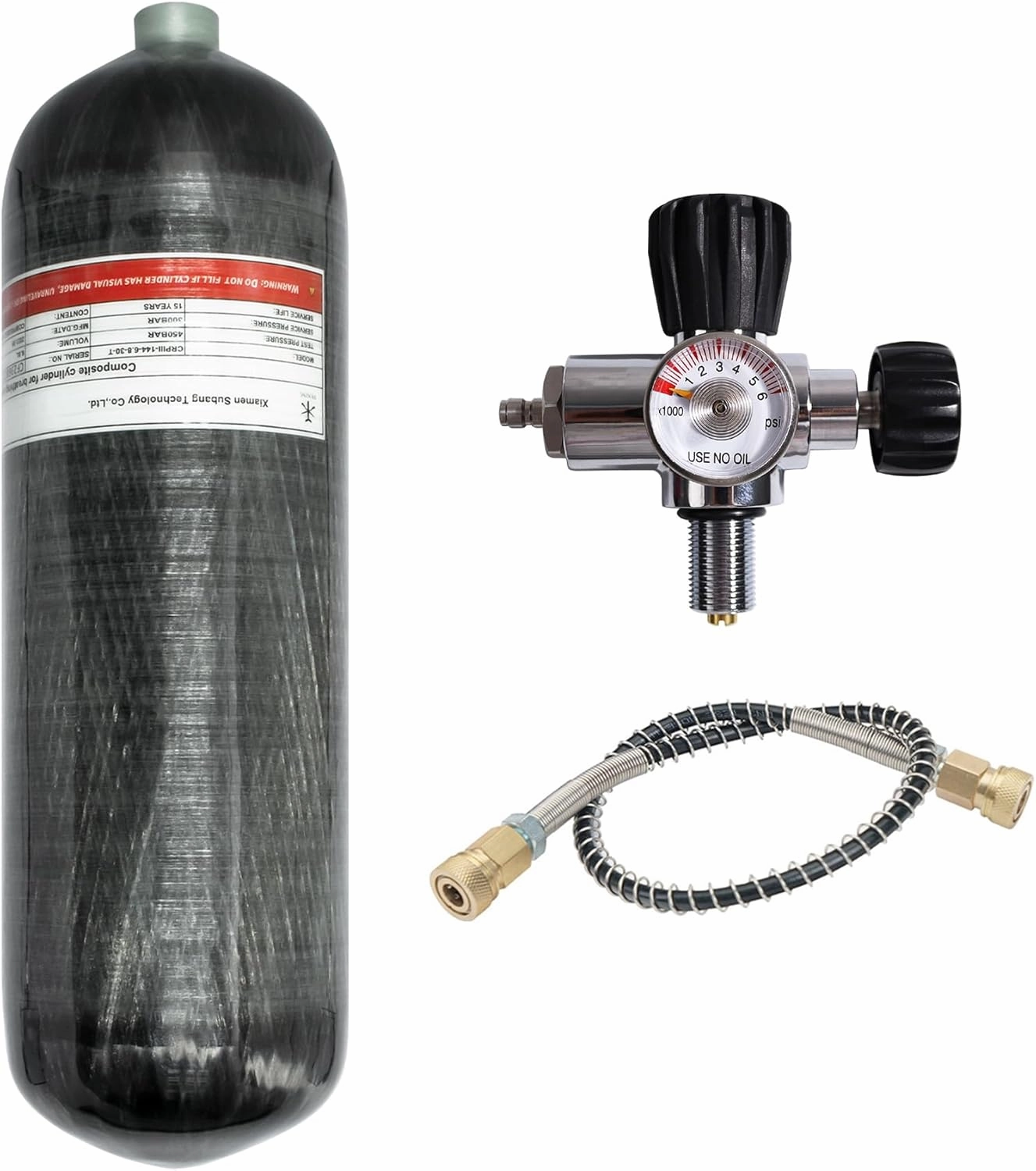 TUXING 6.8L 4500psi Carbon Fiber Air Tank（Empty Bottle）& Paintball Fill Station with Valve Regulator Gauge for PCP Game