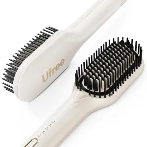Ufree Hair Straightener Brush, 5 Temps Straightening Brush with Ionic Tech, Cool Air System, Dense Bristles, Dual Voltage, Ceramic Hot Comb for Thick Curly Hair, Women Gifts