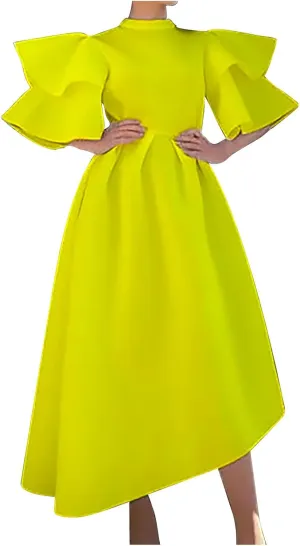 Uillui Ball Gowns for Women Formal Puffy Double Layers Ruffle Sleeve Dress Mock Neck Asymmetric Hem Cocktail Evening Dresses