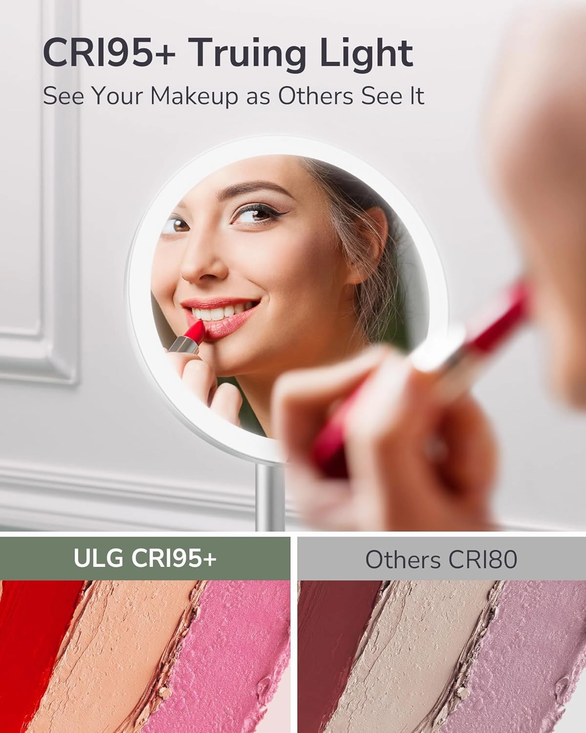 ULG Lighted Makeup Mirror with 2AC   3USB Charging Station and 10X Magnification 3 Light Colors Smooth Dimming 1500lux Bright Soft Light Automatic ON/Off Sensor Adjustable Height and Angle, Silver