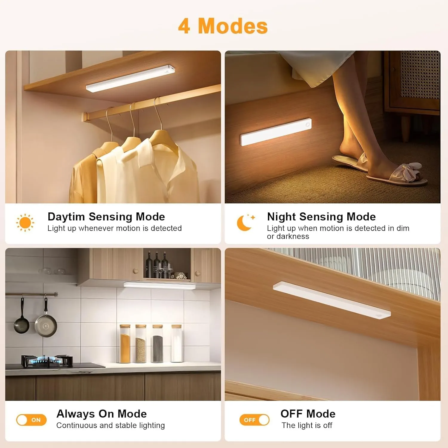 Under Cabinet Lighting, Motion Sensor Light Indoor, USB Rechargeable Battery Operated with Magnetic Closet, Kitchen, Counter, Motion-Activated Auto Shut-Off, Eye-Care Gradual Brightness (2-Pack)