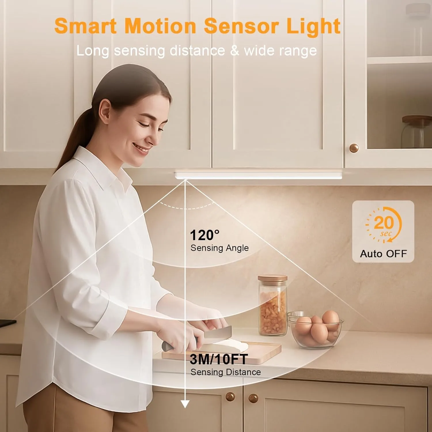 Under Cabinet Lighting, Motion Sensor Light Indoor, USB Rechargeable Battery Operated with Magnetic Closet, Kitchen, Counter, Motion-Activated Auto Shut-Off, Eye-Care Gradual Brightness (2-Pack)