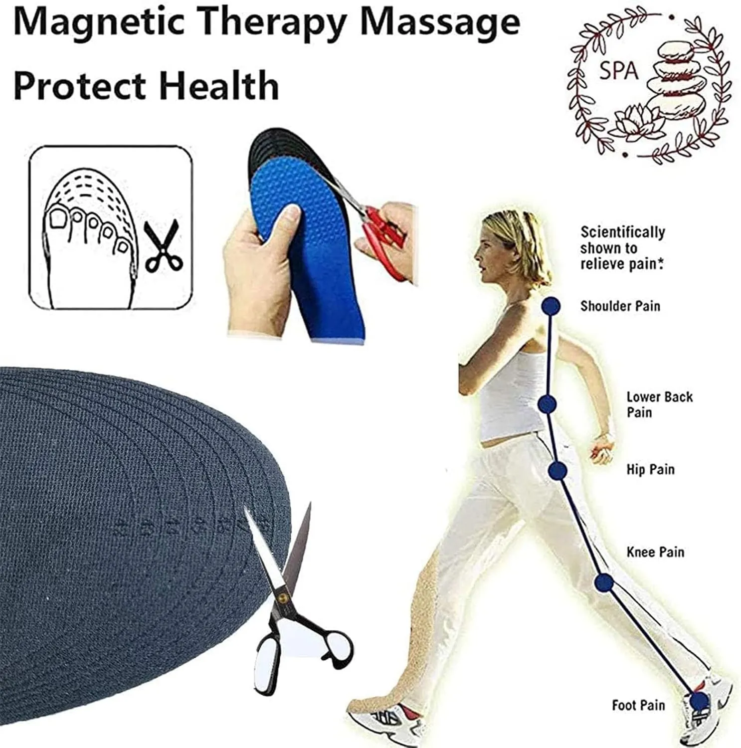 Unisex Magnetic Massage Insoles Foot Acupressure Shoe Pads, Acupressure Slimming Insoles for Weight Loss Washable and Cutable Reflexology Pain Relief Shoe Insoles for Men & Women,L(42-48),2 PAIRS