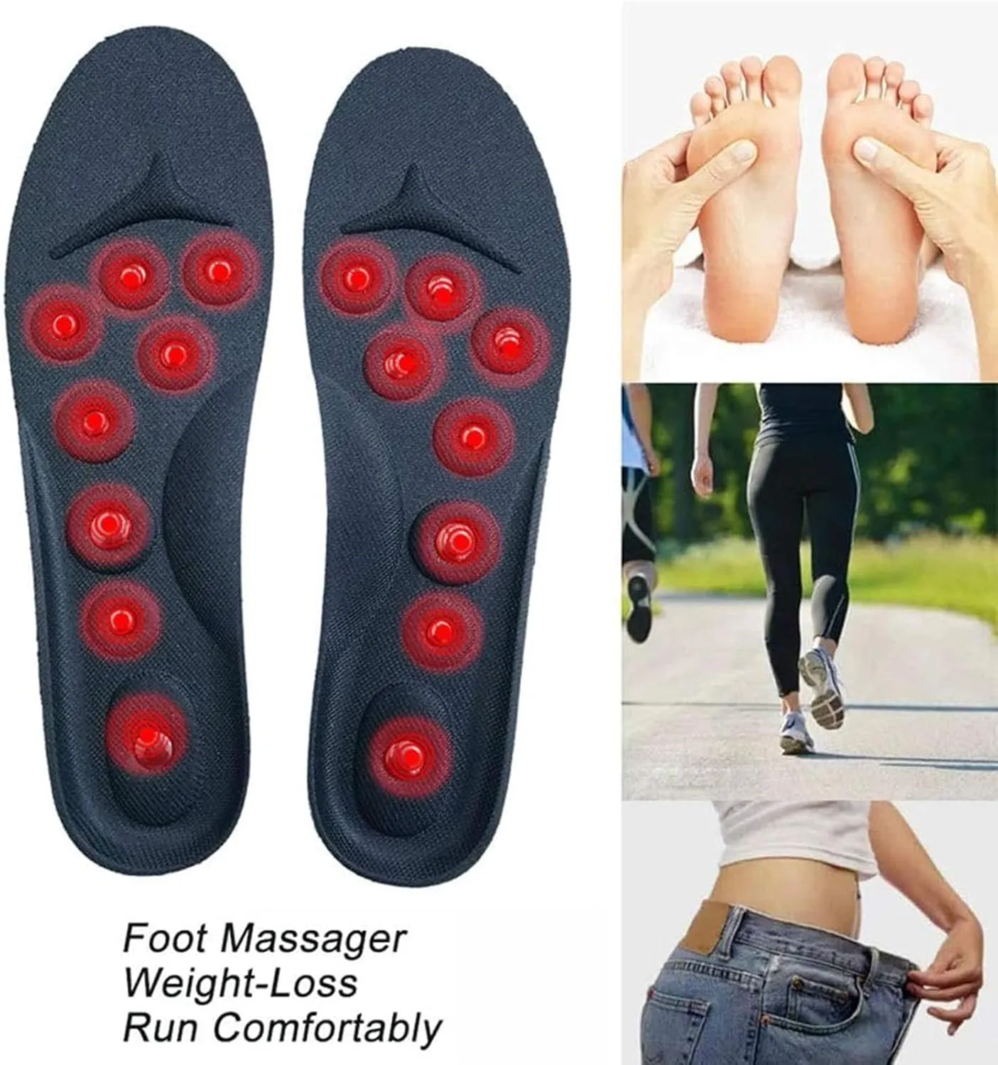Unisex Magnetic Massage Insoles Foot Acupressure Shoe Pads, Acupressure Slimming Insoles for Weight Loss Washable and Cutable Reflexology Pain Relief Shoe Insoles for Men & Women,L(42-48),2 PAIRS