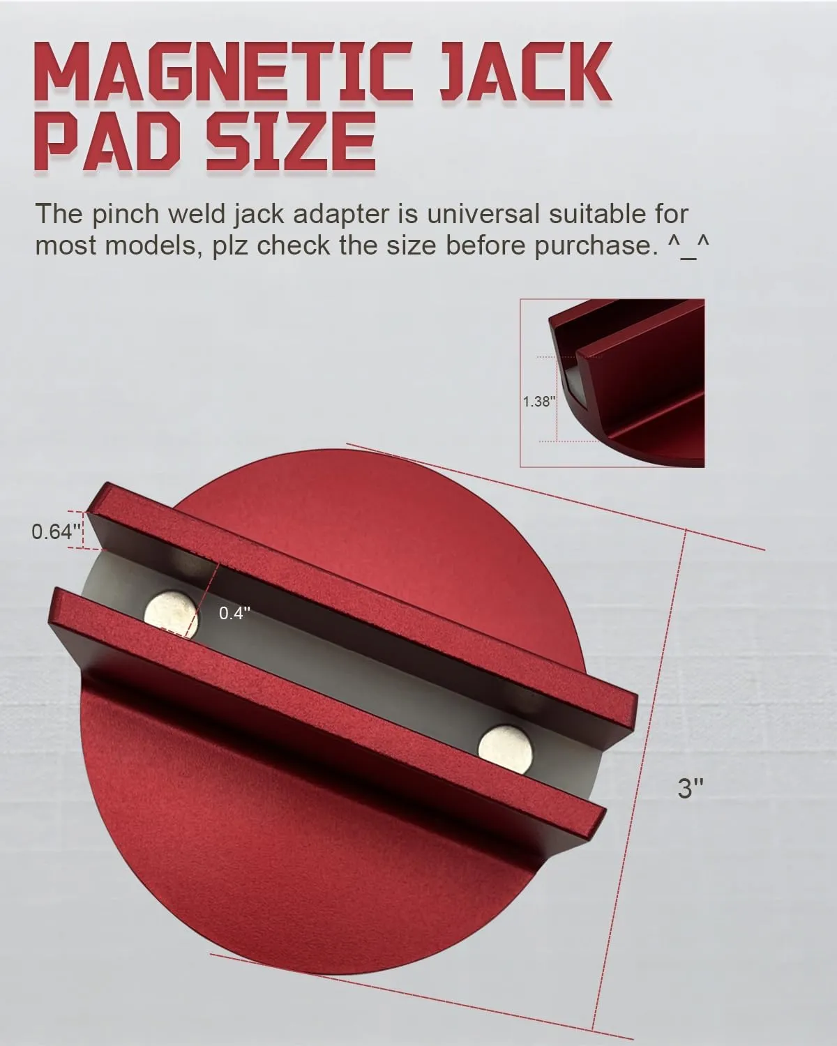 Universal Magnetic Jack Pad - Jack Puck Pinch Weld Frame Rail Adapter for Universal Vehicles 0.4" Slotted Aluminum Groove Frame Guide Rail Adapter (Red-1 Pack)…