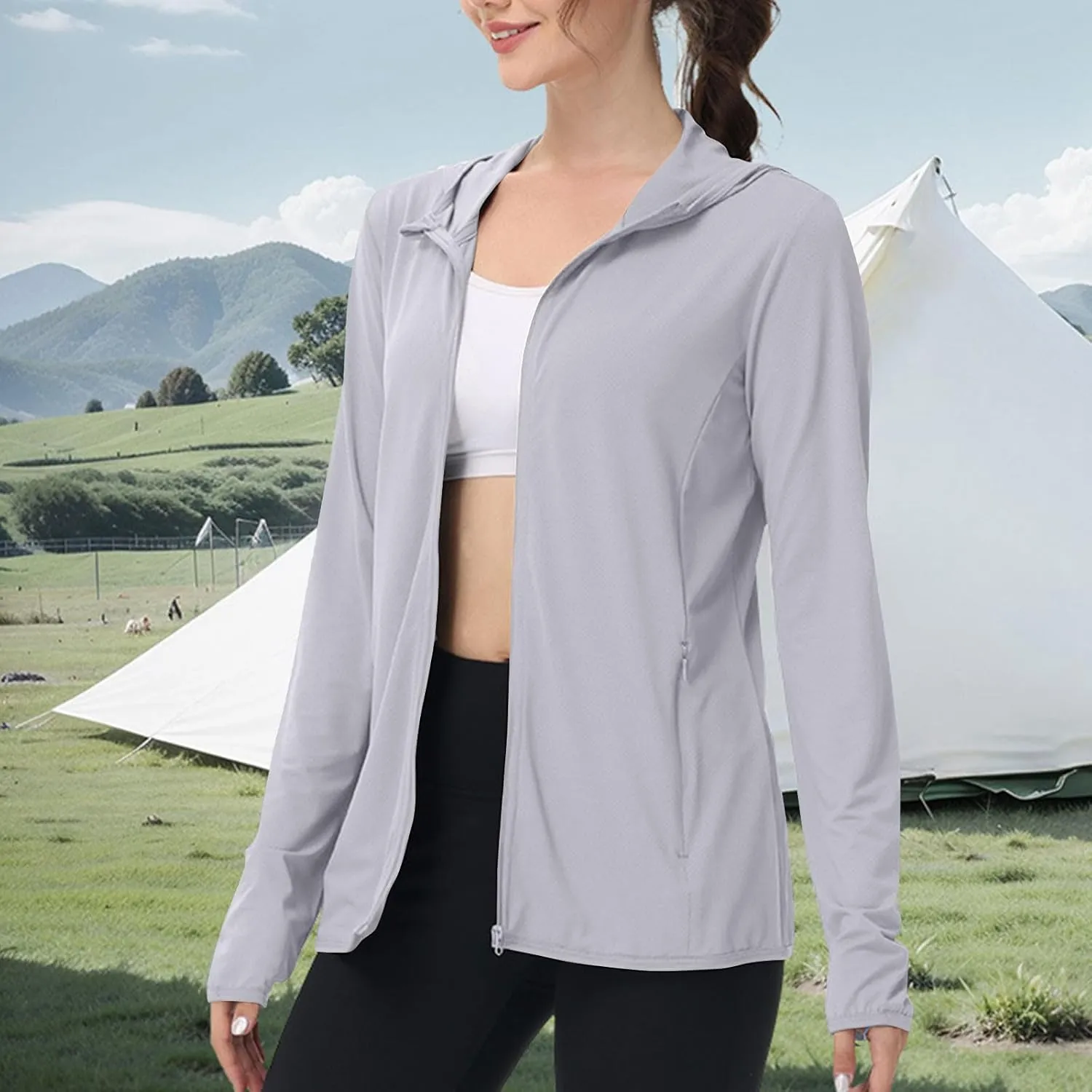 UPF 50 Long Sleeve Women Full Zipper Jacket Lightweight Summer Athletic Sports Jackets Outerwear Sun Protection Tees
