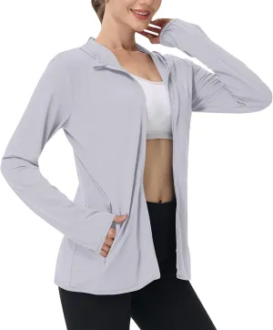 UPF 50 Long Sleeve Women Full Zipper Jacket Lightweight Summer Athletic Sports Jackets Outerwear Sun Protection Tees