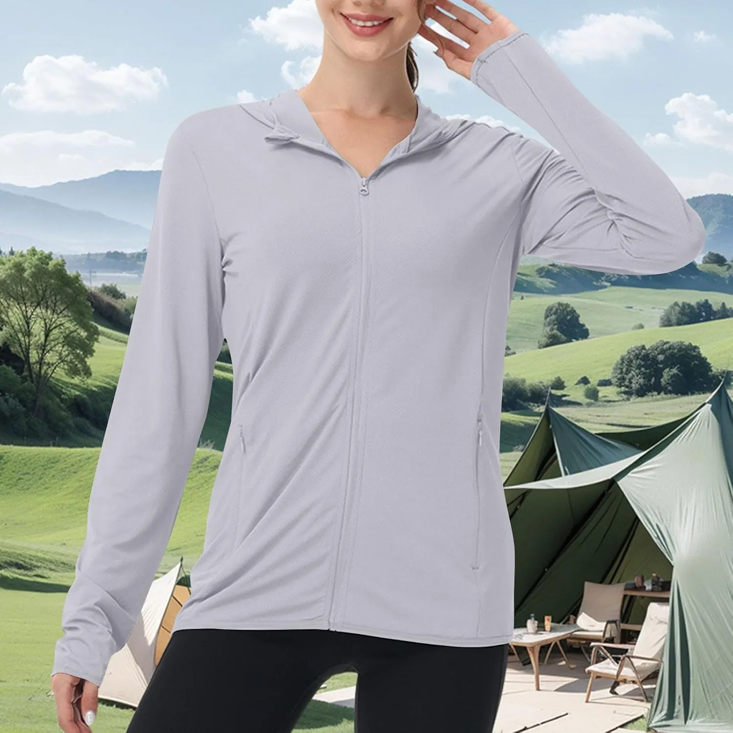 UPF 50 Long Sleeve Women Full Zipper Jacket Lightweight Summer Athletic Sports Jackets Outerwear Sun Protection Tees