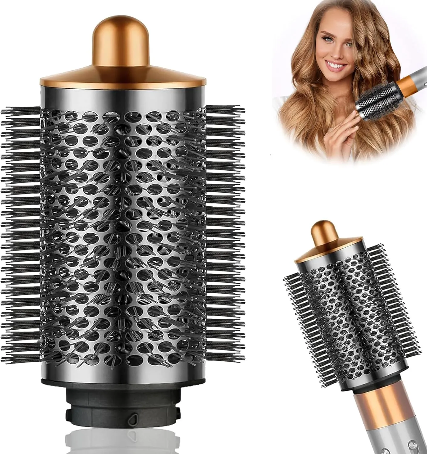 Upgraded Large Round Volumizing Brush for Dyson Airwrap HS05 /HS01 Multi-Styler, 3 Inch for Limp Flat Hair, Gold
