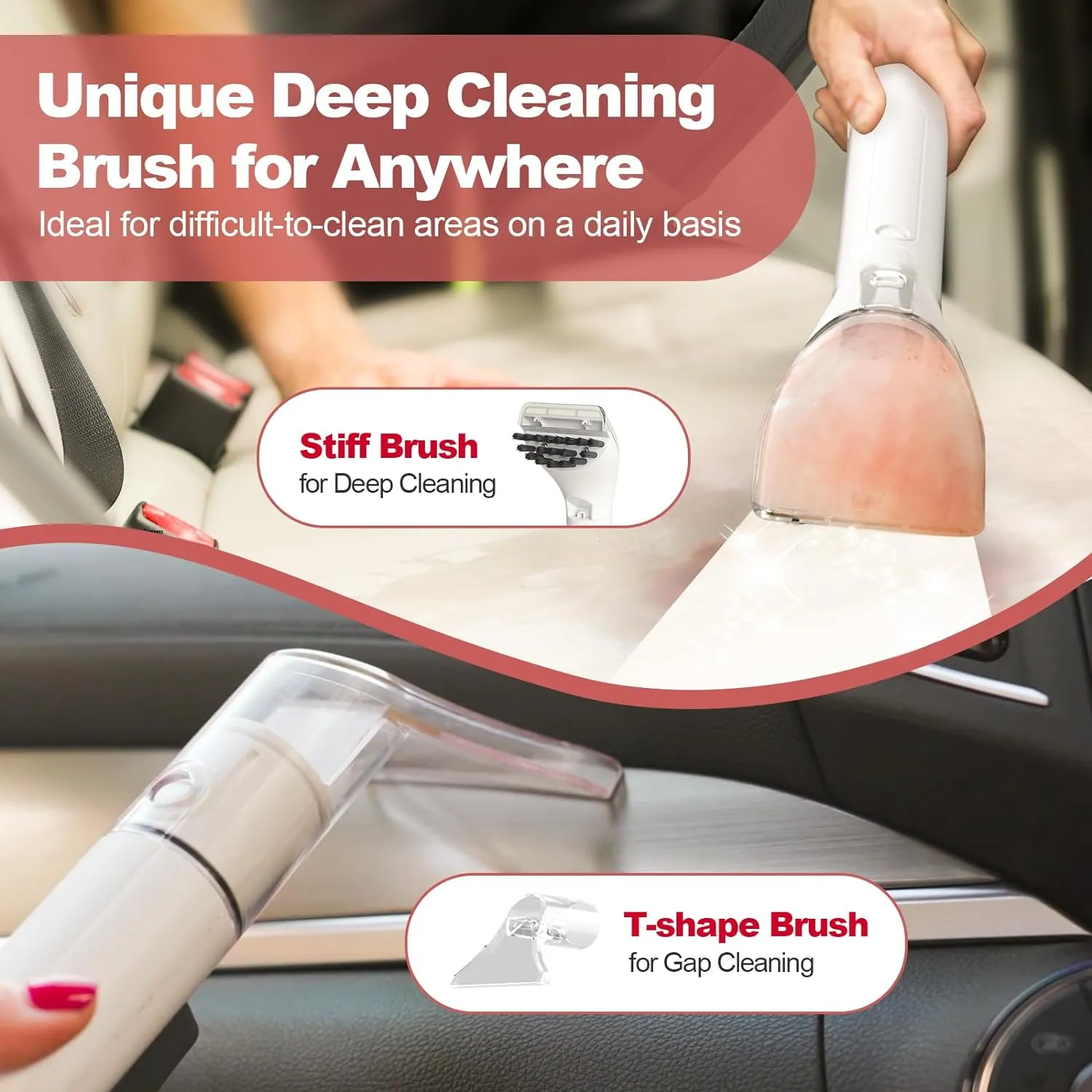 Upholstery Carpet Cleaner, MUJERBAY 12Kpa Portable Spot and Stain Cleaner, Easy Move with Universal Wheels & Handle, 1.18-inch Deep Cleaning Machine for Couch, Stairs, Car and Pet Messes. Green