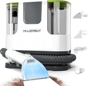 Upholstery Carpet Cleaner, MUJERBAY 12Kpa Portable Spot and Stain Cleaner, Easy Move with Universal Wheels & Handle, 1.18-inch Deep Cleaning Machine for Couch, Stairs, Car and Pet Messes. Green