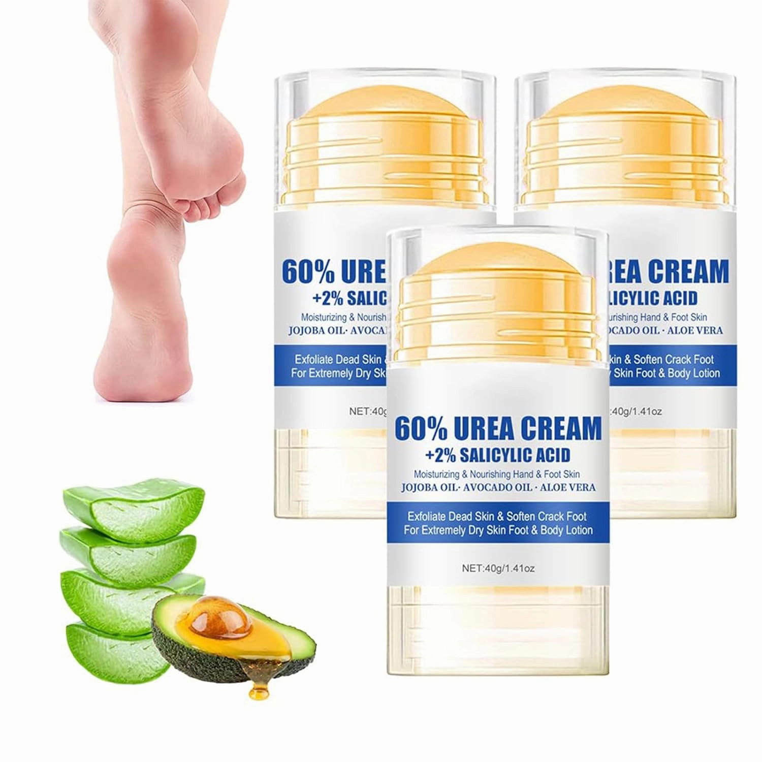 Urea Foot Cream, Cracked Heel Repair Cream, Urea Foot Cream 60 Percent, Heel Balm, Petroleum Jelly, FootCream For Cracked Heels And Dry Skin, Dry Feet Calluses And Hard Skin (3 pcs)