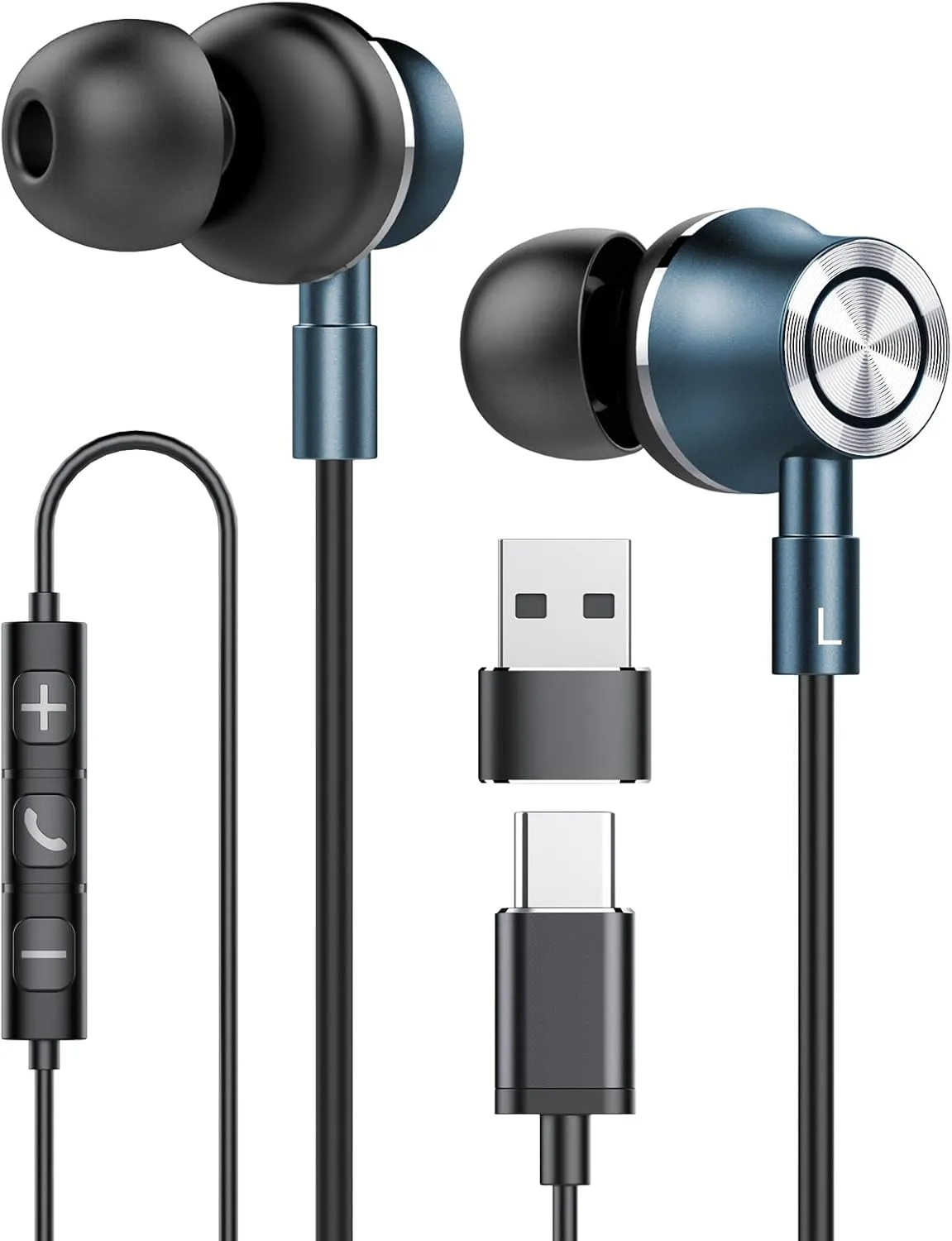 USB C Wired Earbuds, in Ear Earphones for Laptop PC with Microphone, Magnetic Noise Isolation Headset Compatible for iPhone 16 15 Pro Max Plus iPad Pro Samsung MacBook (Bule)
