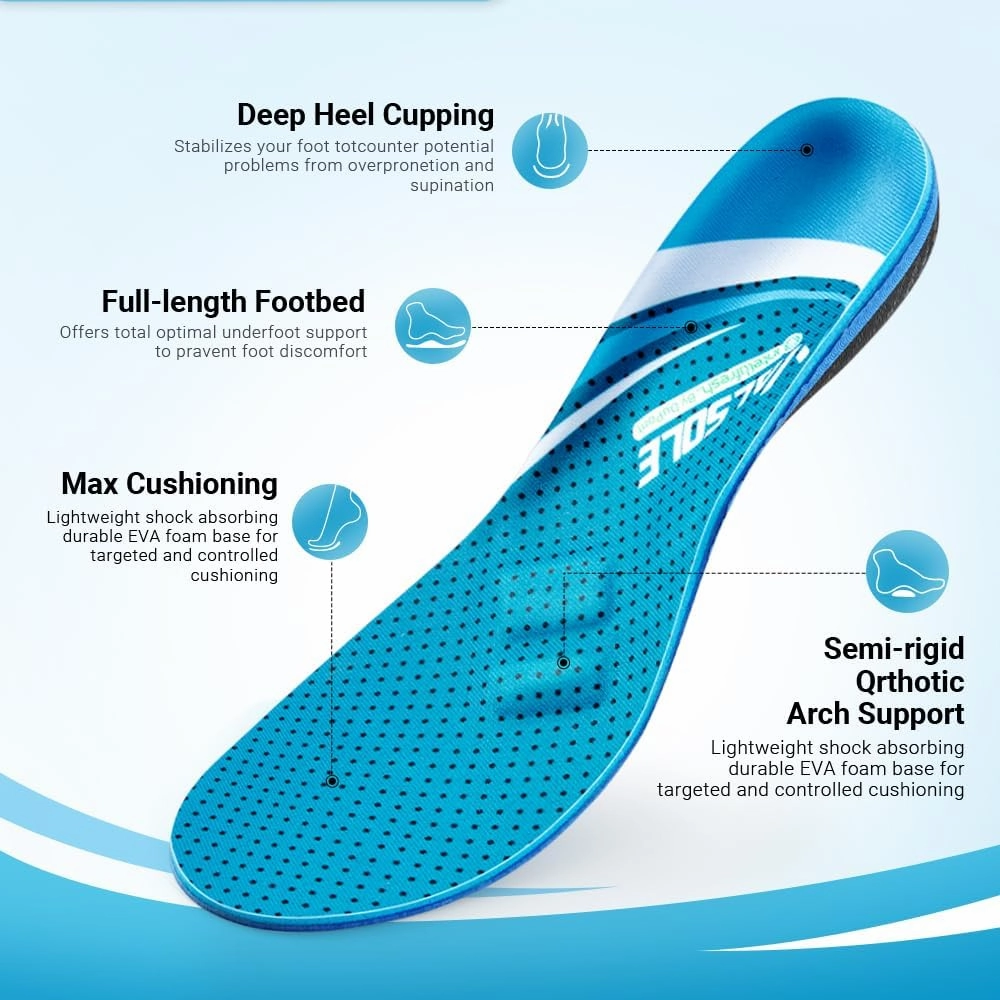VALSOLE Plantar Fasciitis Insoles,210  lbsHeavy Duty Support Pain Relief Orthotics,Insoles for Standing All Day,Work Boot Shoe Insole for Flat Feet,Orthotic Insoles for Men Women
