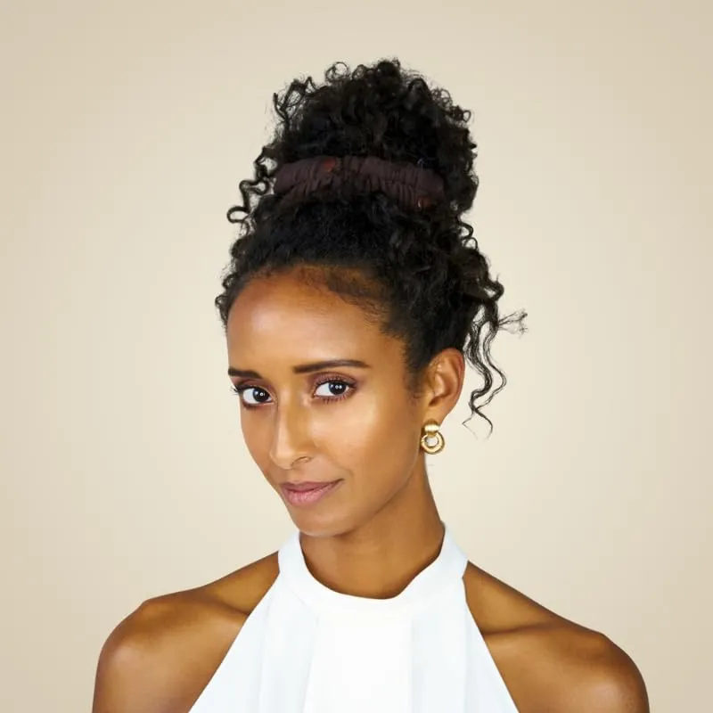 Velvet Oversized Adjustable Scrunchies for Thick, Natural Hair (2-pack) | No Slip, No Damage, Jumbo Women’s Afro Puff Scrunchie Designed for Curly Black Women’s Hair (Brown)