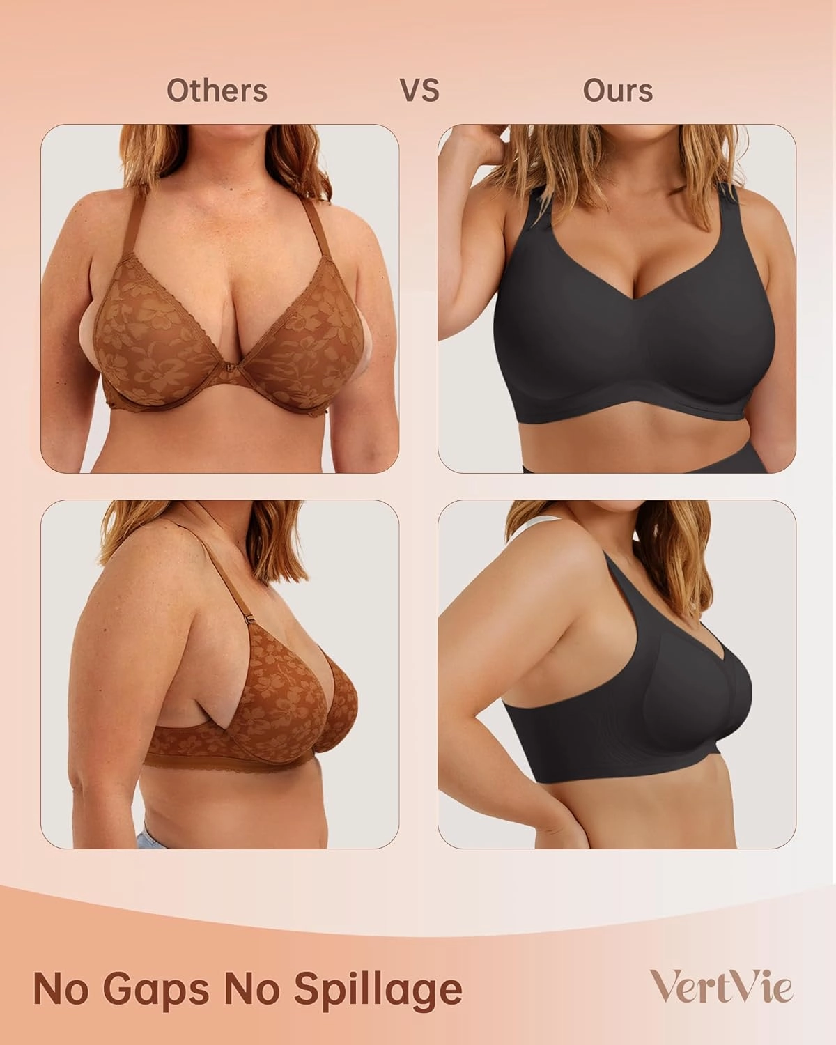 Vertvie Bras for Women No Underwire Wireless Support Bra Underarm-Smoothing Seamless Push Up Full Coverage T-Shirt Sports Bra