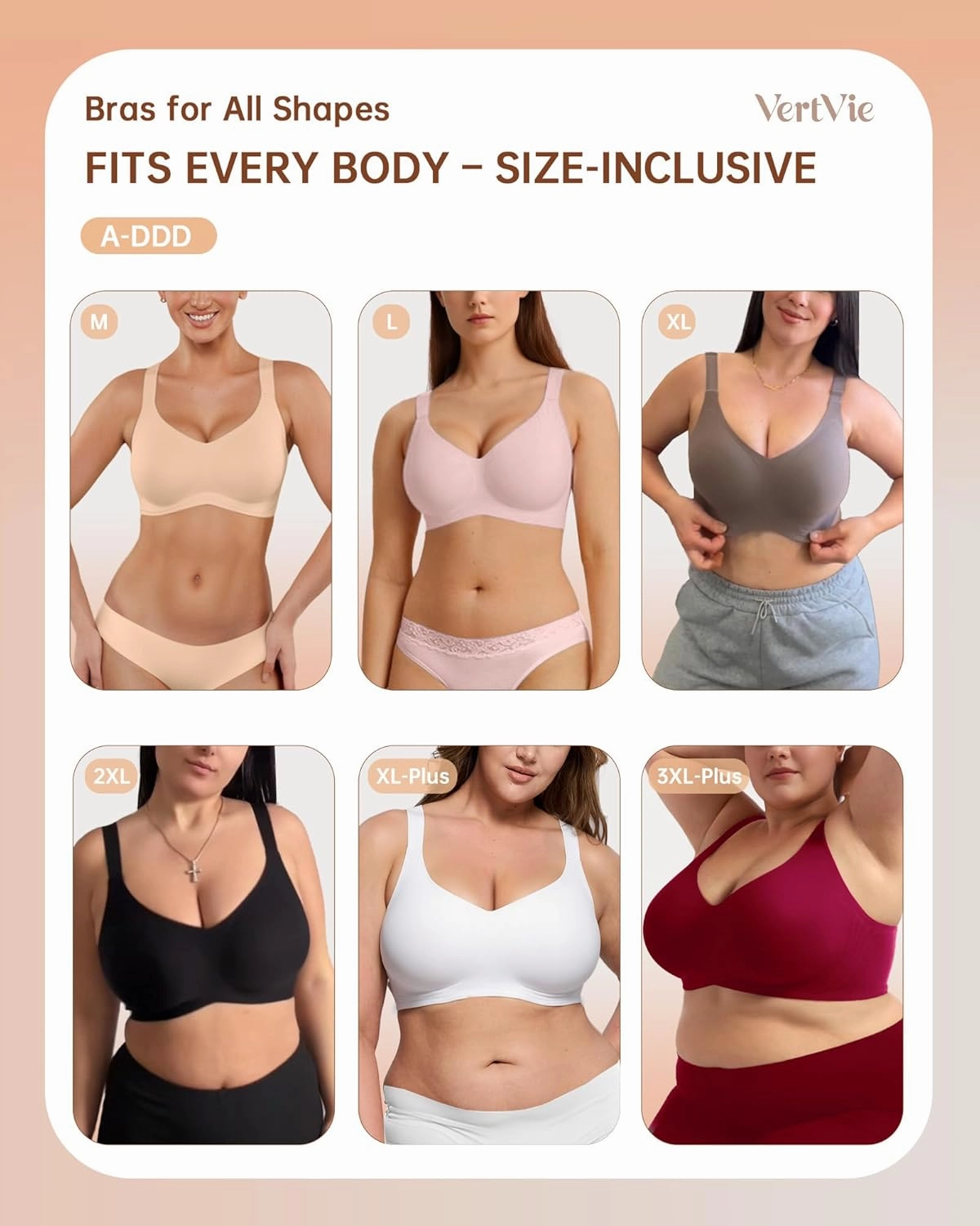 Vertvie Bras for Women No Underwire Wireless Support Bra Underarm-Smoothing Seamless Push Up Full Coverage T-Shirt Sports Bra