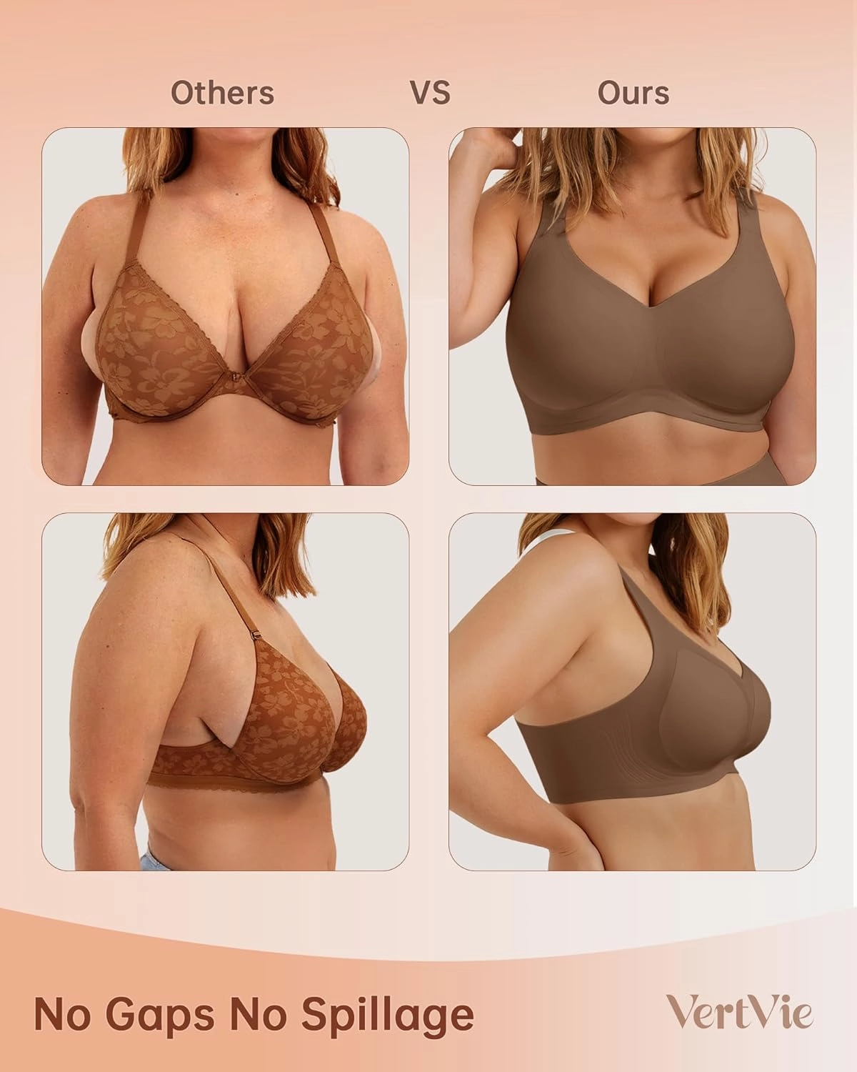Vertvie Bras for Women No Underwire Wireless Support Bra Underarm-Smoothing Seamless Push Up Full Coverage T-Shirt Sports Bra