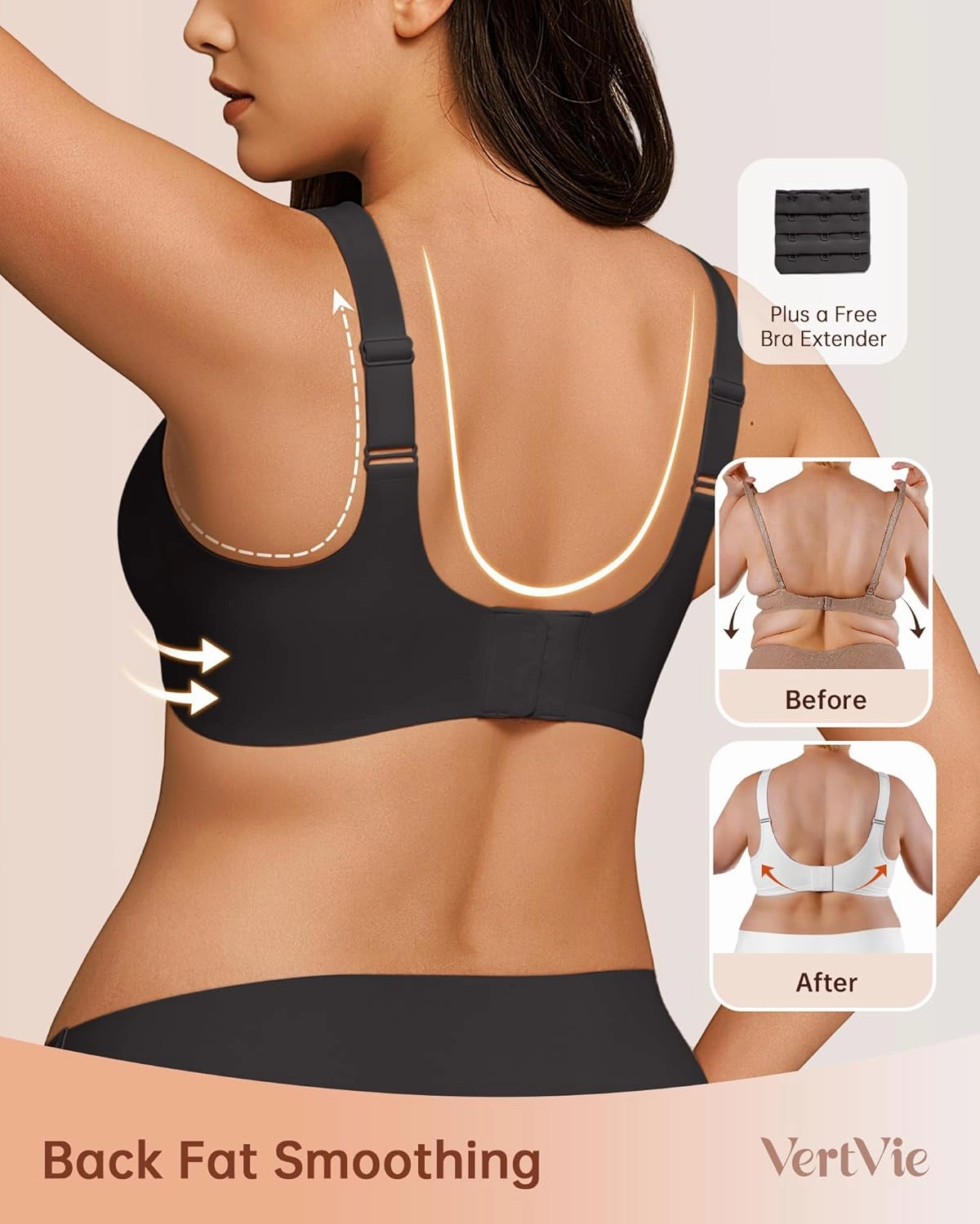 Vertvie Bras for Women No Underwire Wireless Support Bra Underarm-Smoothing Seamless Push Up Full Coverage T-Shirt Sports Bra