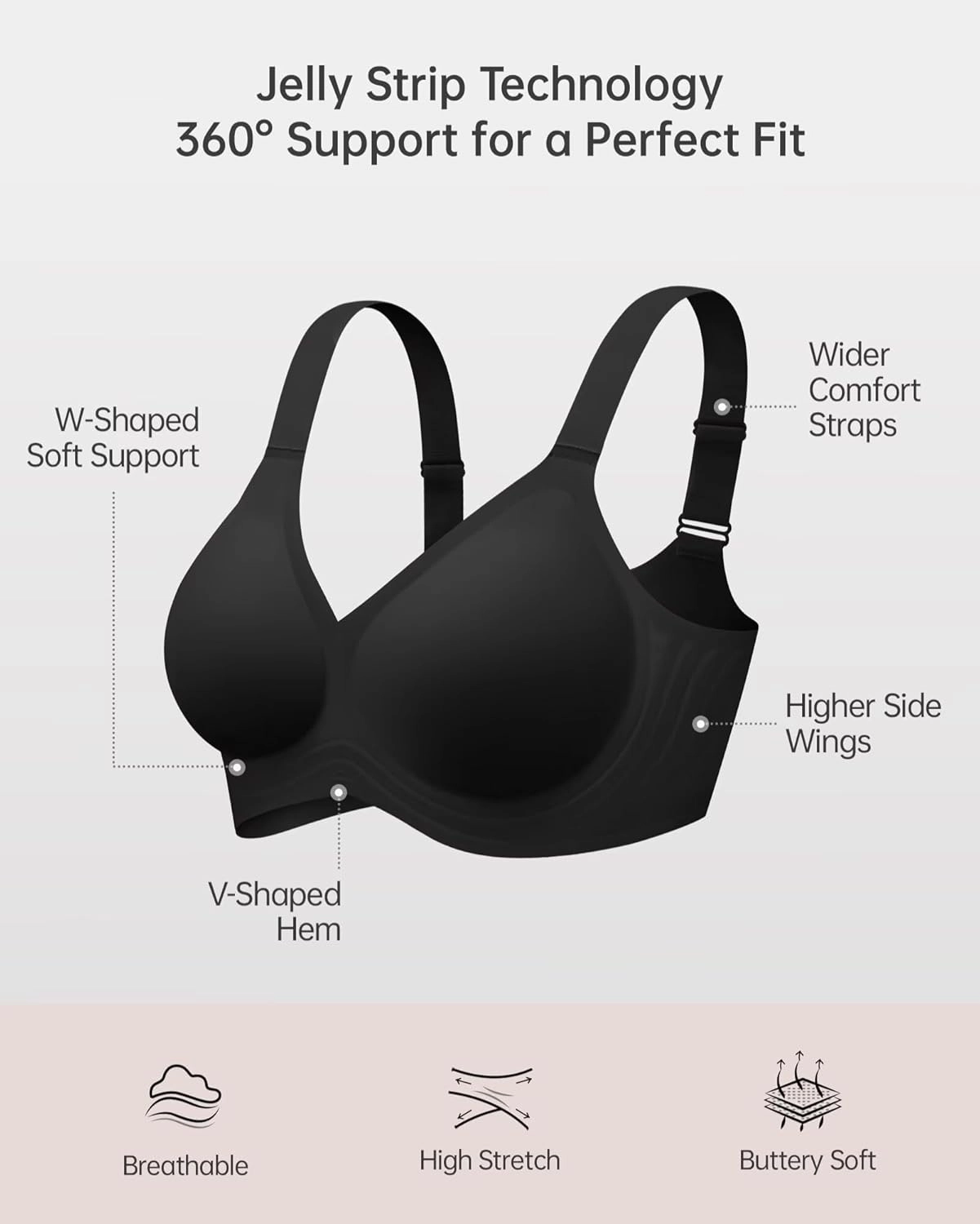 Vertvie Bras for Women No Underwire Wireless Support Bra Underarm-Smoothing Seamless Push Up Full Coverage T-Shirt Sports Bra