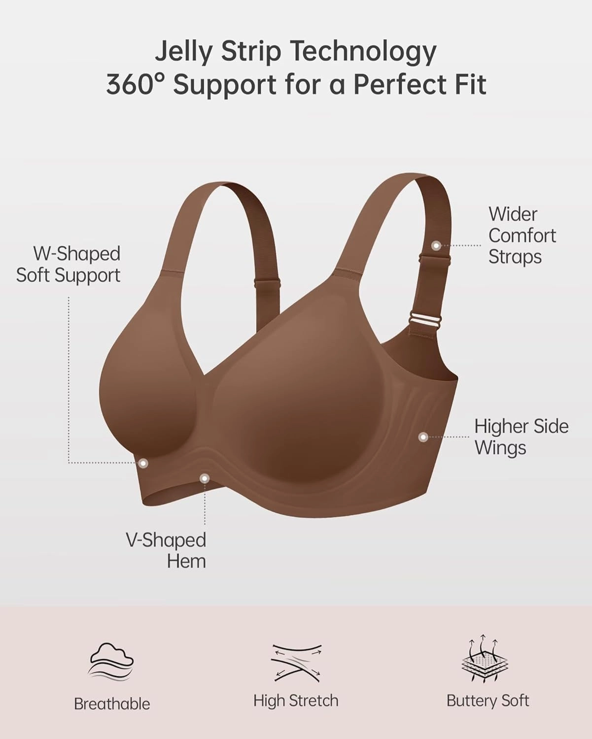 Vertvie Bras for Women No Underwire Wireless Support Bra Underarm-Smoothing Seamless Push Up Full Coverage T-Shirt Sports Bra
