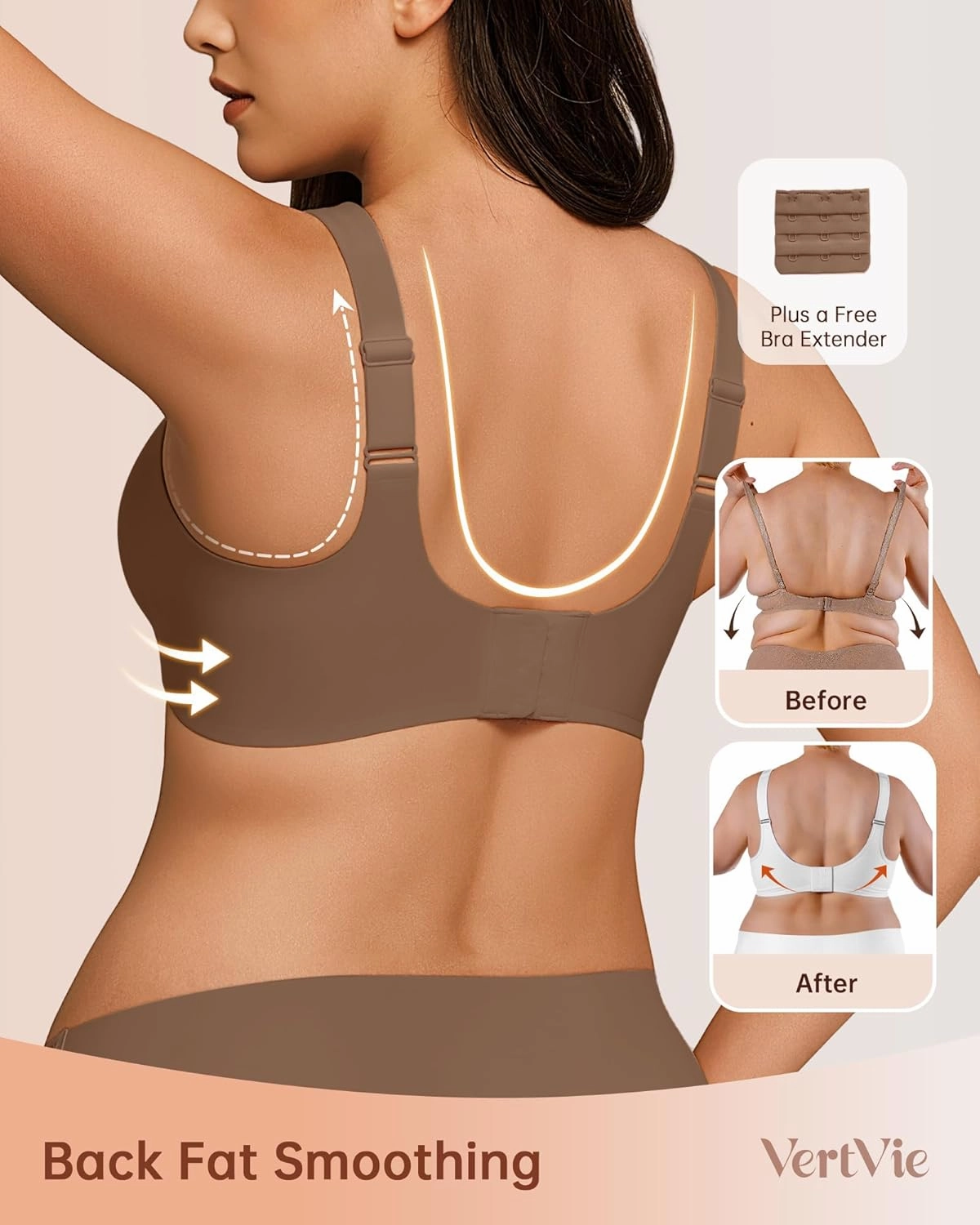 Vertvie Bras for Women No Underwire Wireless Support Bra Underarm-Smoothing Seamless Push Up Full Coverage T-Shirt Sports Bra