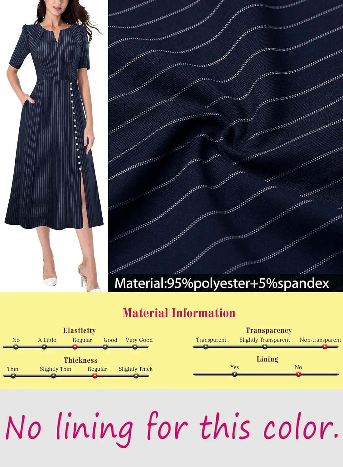 VFSHOW Women Pleated Notch V Neck Pockets Buttons Work Office Business A-Line Midi Dress