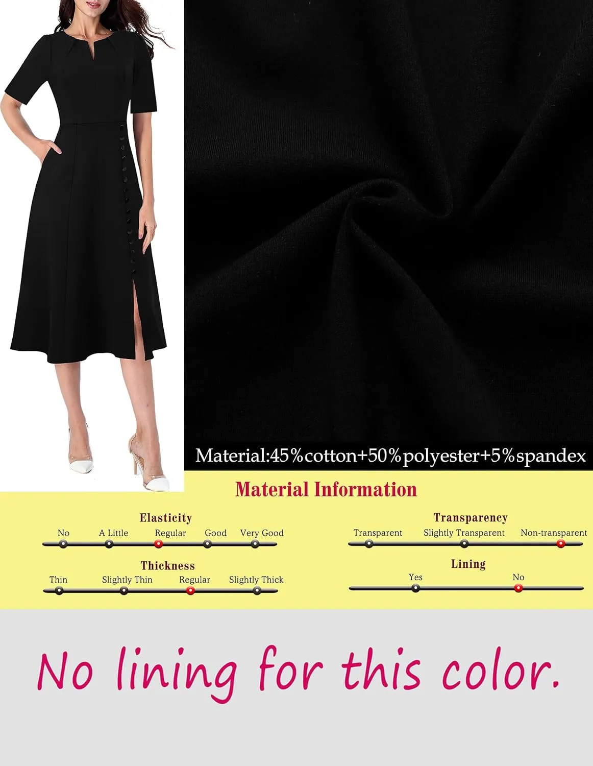 VFSHOW Women Pleated Notch V Neck Pockets Buttons Work Office Business A-Line Midi Dress