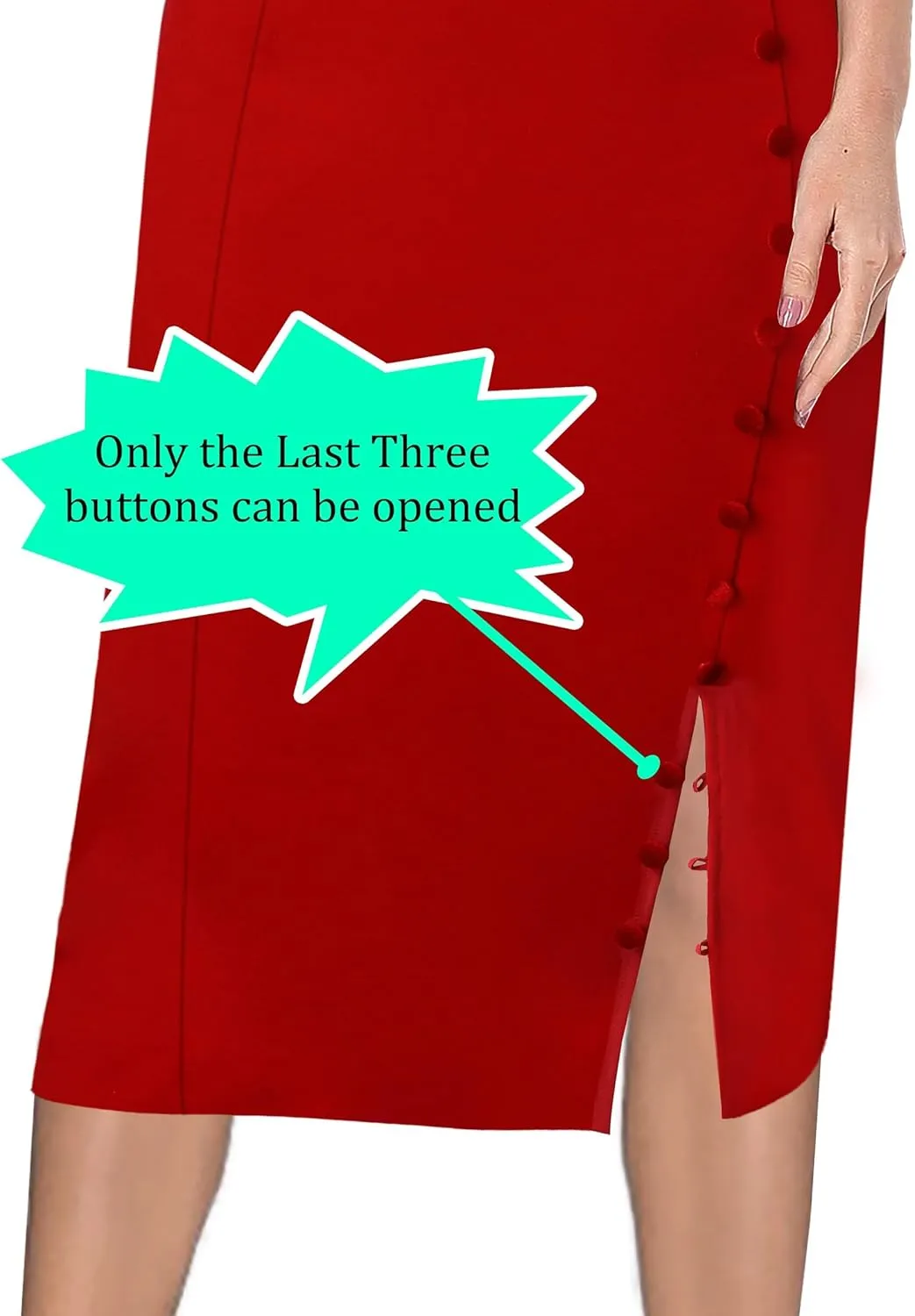 VFSHOW Womens Pleated Notch V Neck Buttons Split Work Office Business Slim Bodycon Pencil Sheath Midi Dress