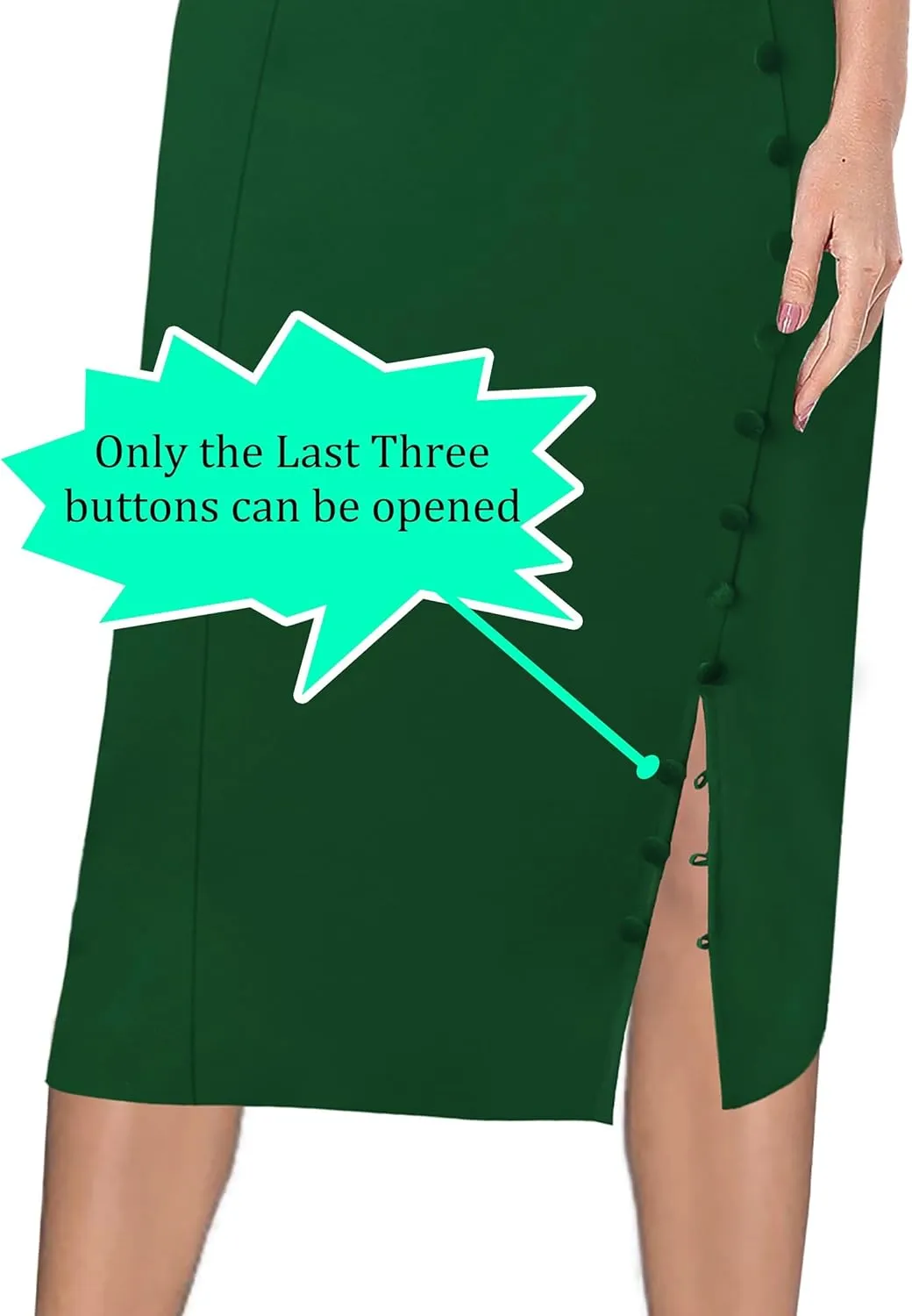 VFSHOW Womens Pleated Notch V Neck Buttons Split Work Office Business Slim Bodycon Pencil Sheath Midi Dress