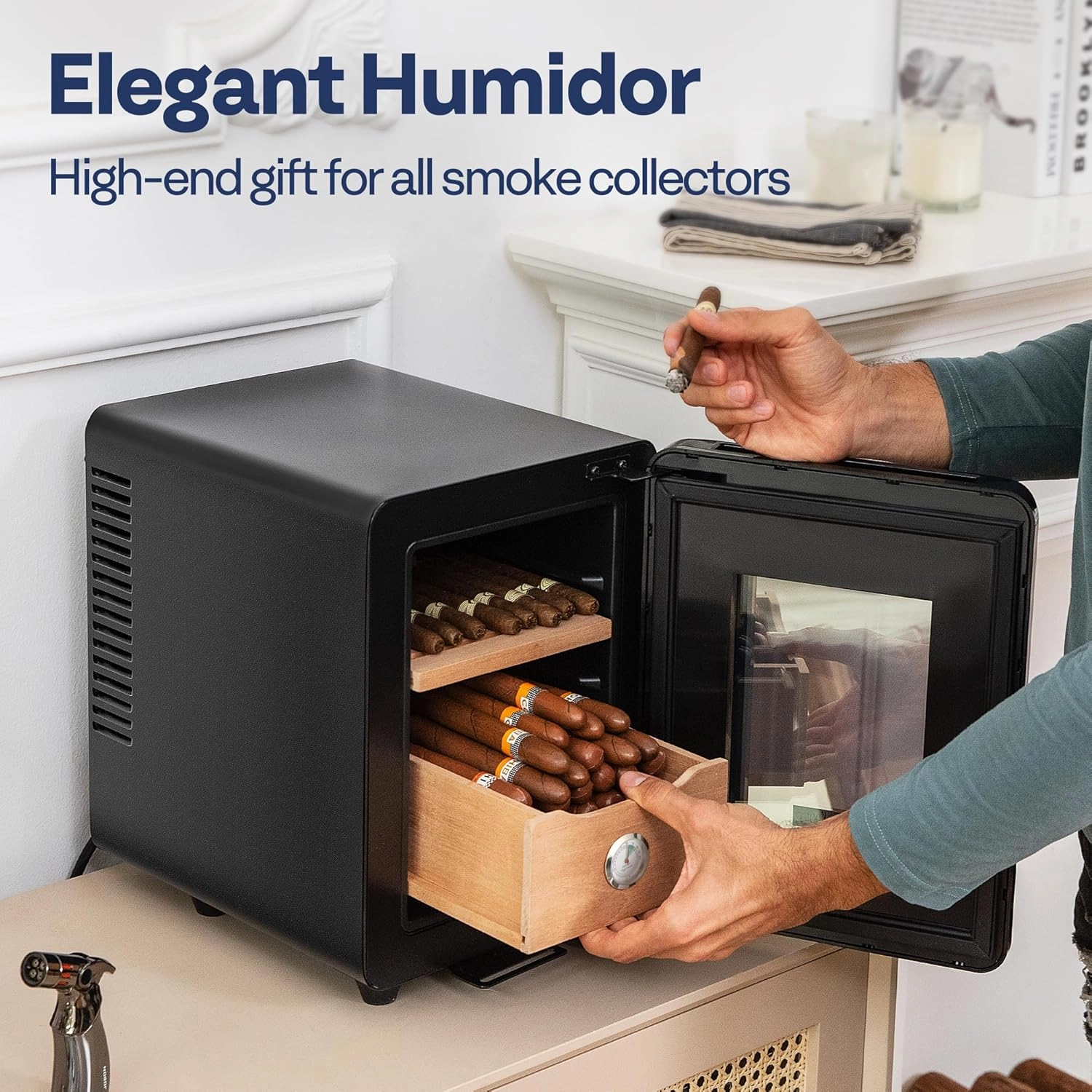 VIVOHOME 8L Electric Humidor, Cooling and Heating Temperature Control System with Water Humidifer and Spanish Cedar Wood Drawer Shelves, High-end Gift for Men