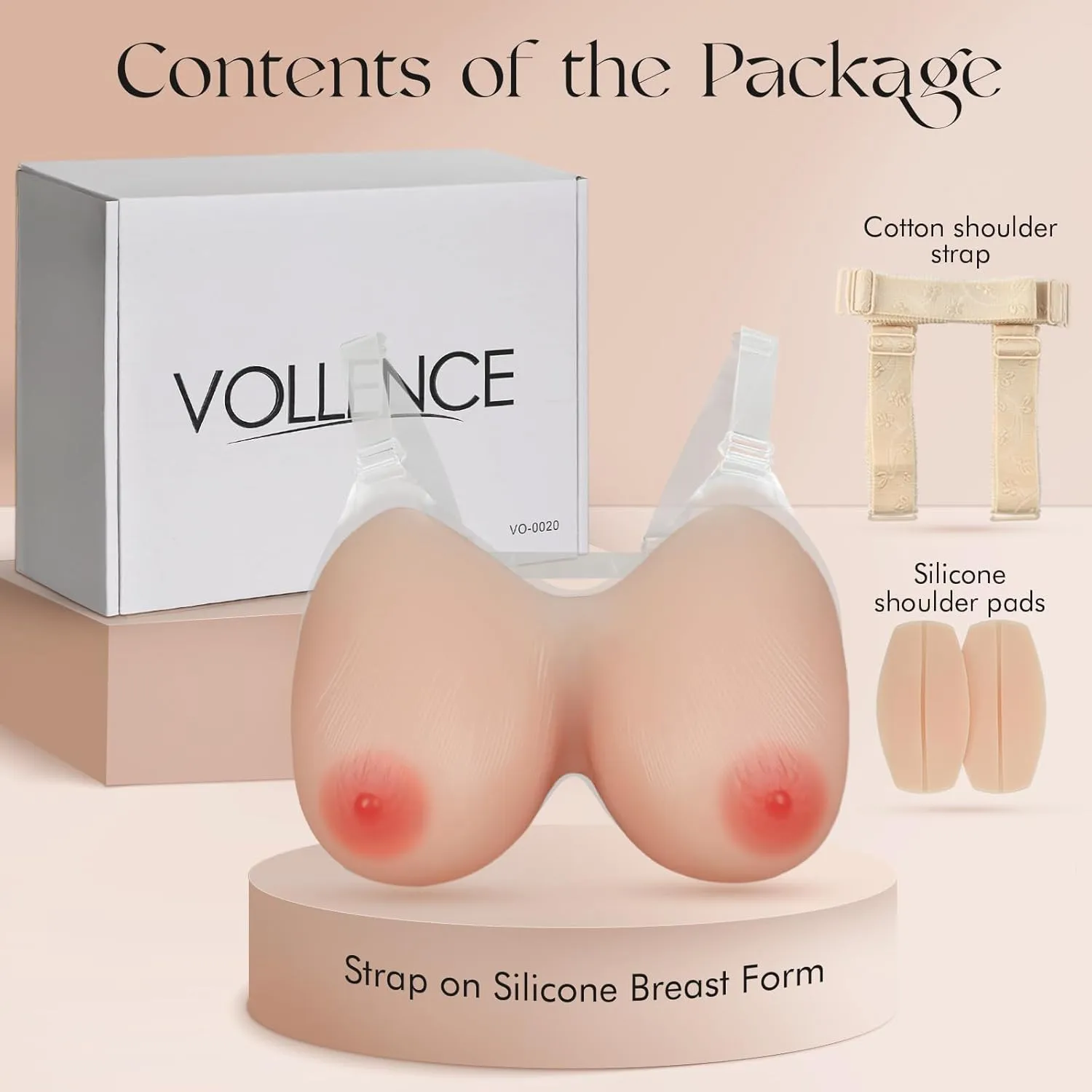 Vollence Strap on Silicone Breast Forms Fake Boobs for Mastectomy Crossdresser