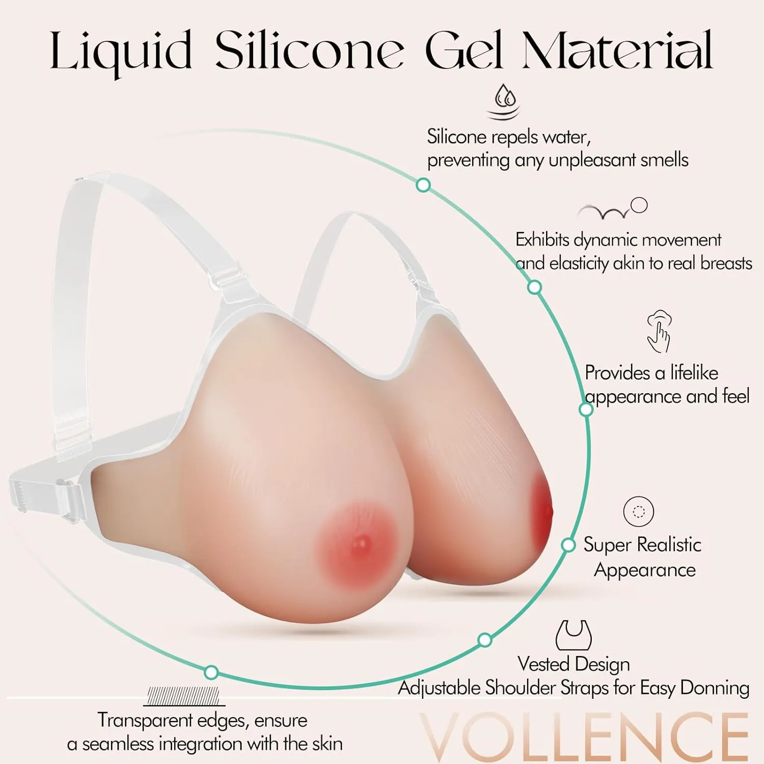 Vollence Strap on Silicone Breast Forms Fake Boobs for Mastectomy Crossdresser