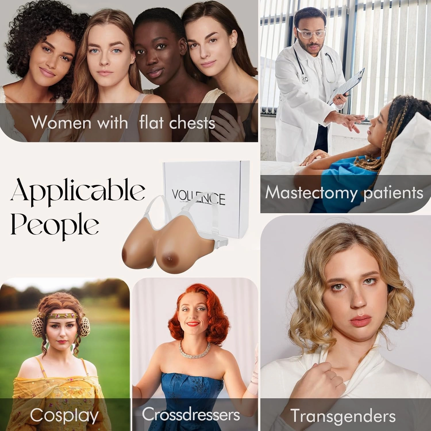 Vollence Strap on Silicone Breast Forms Fake Boobs for Mastectomy Crossdresser