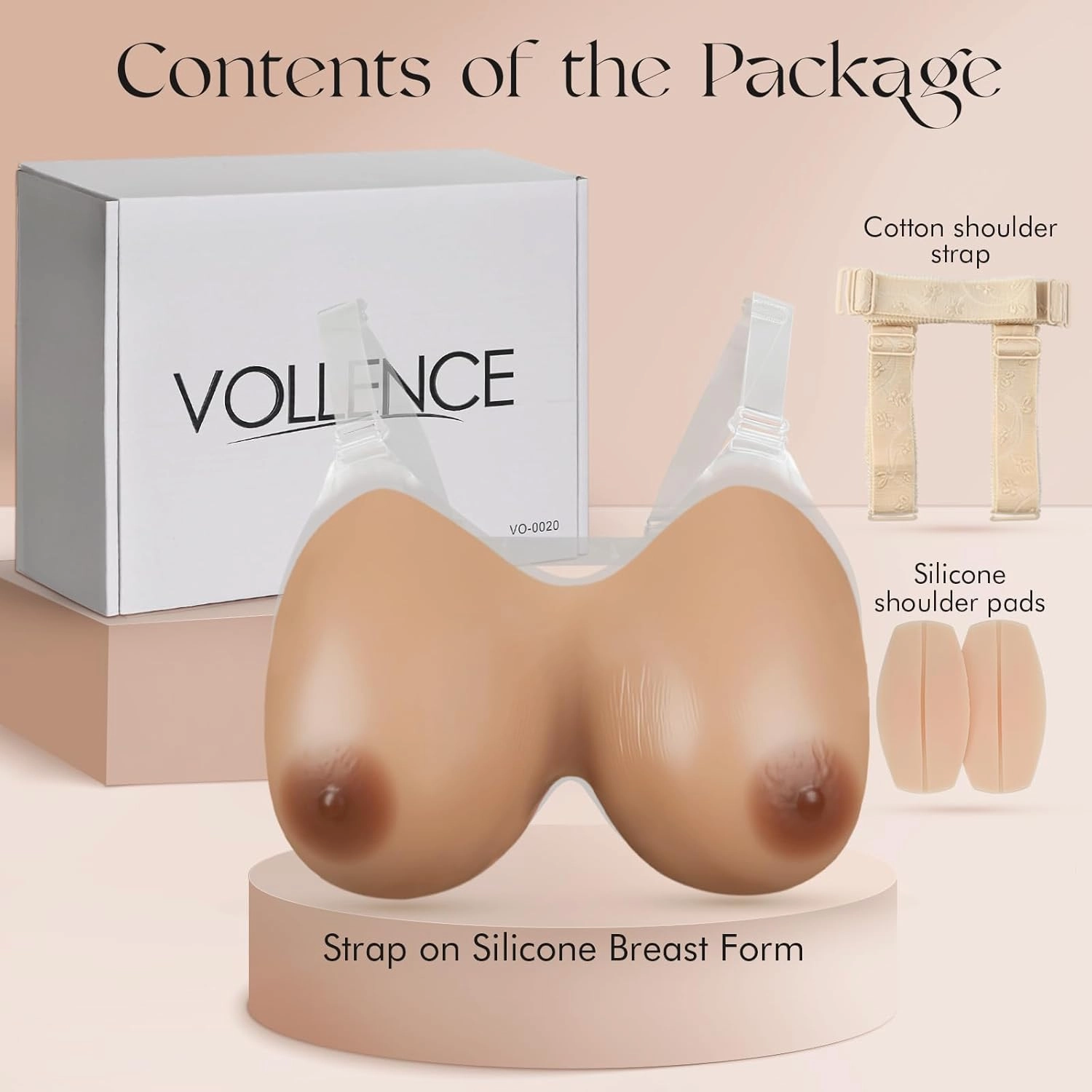 Vollence Strap on Silicone Breast Forms Fake Boobs for Mastectomy Crossdresser