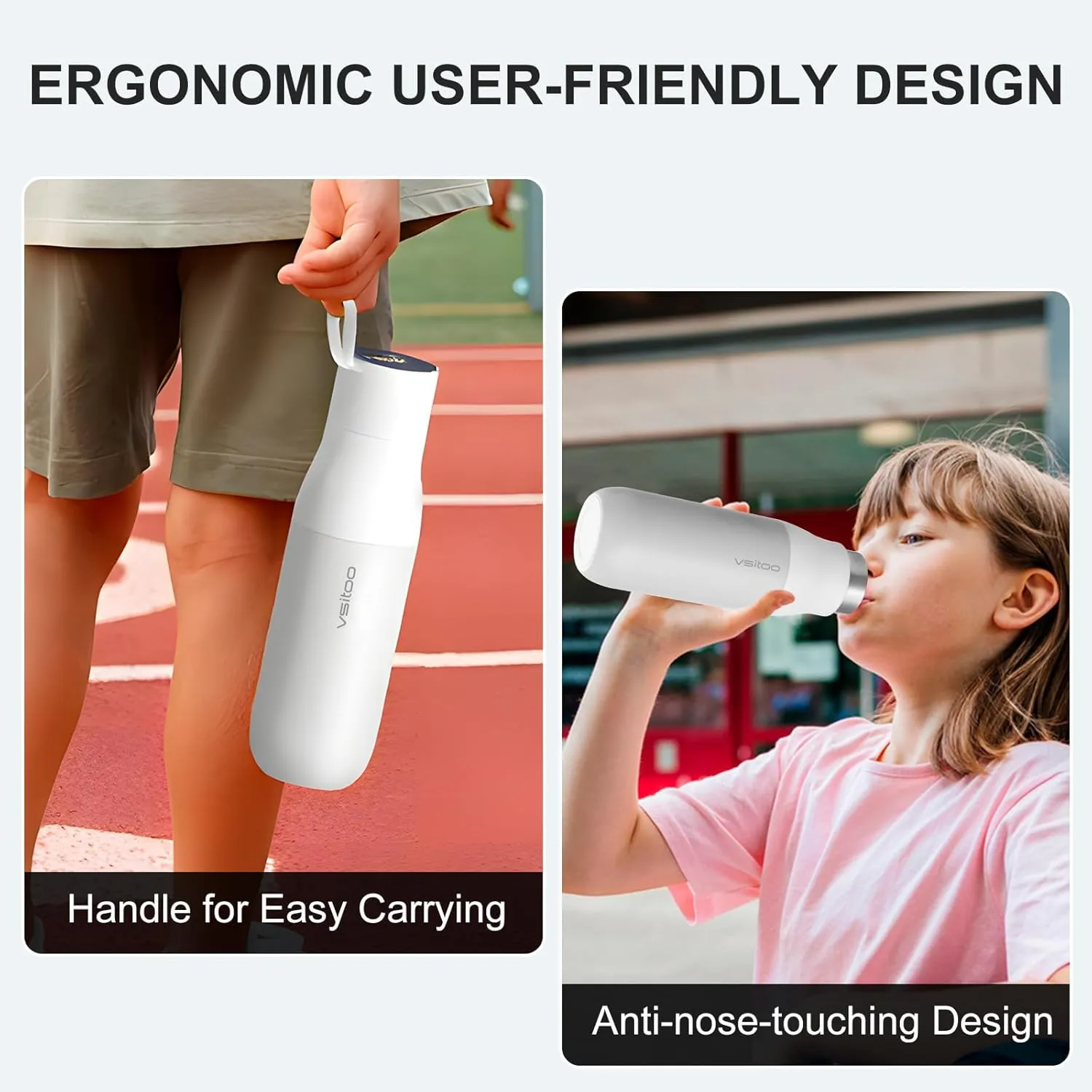 vsitoo Self-Cleaning Water Bottle, 15oz Insulated Stainless Steel BPA-Free Smart Water Bottle, Touch Screen APP Control & Auto-Cleaning, Thermal Flask for Travel, White