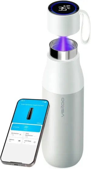 vsitoo Self-Cleaning Water Bottle, 15oz Insulated Stainless Steel BPA-Free Smart Water Bottle, Touch Screen APP Control & Auto-Cleaning, Thermal Flask for Travel, White